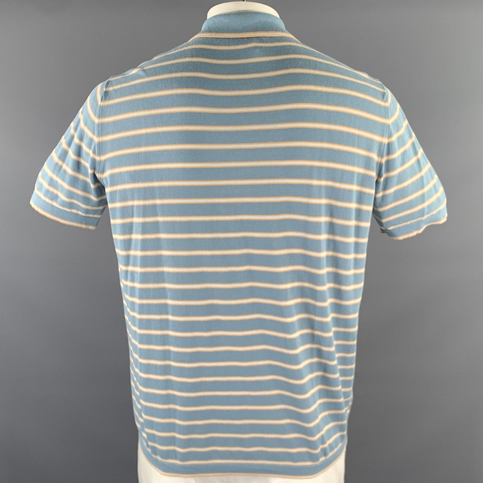 Ermenegildo Zegna ZEGNA L Blue Orange White Stripe Cotton Quarter Zip Polo Size US L / EU 52-54 / 3 - 4 Thumbnail