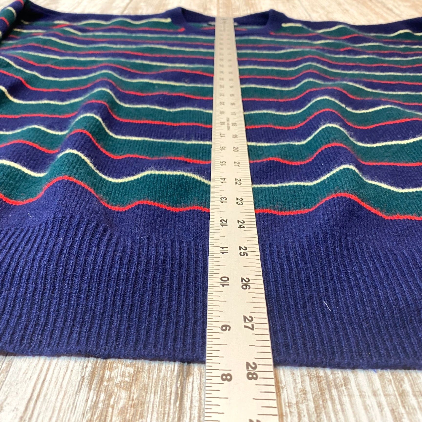 Lands' End VINTAGE Lands End Mens XL Blue Striped Geelong Lambswool Sweater Made Great Britain 7566 Size US XL / EU 56 / 4 - 7 Thumbnail
