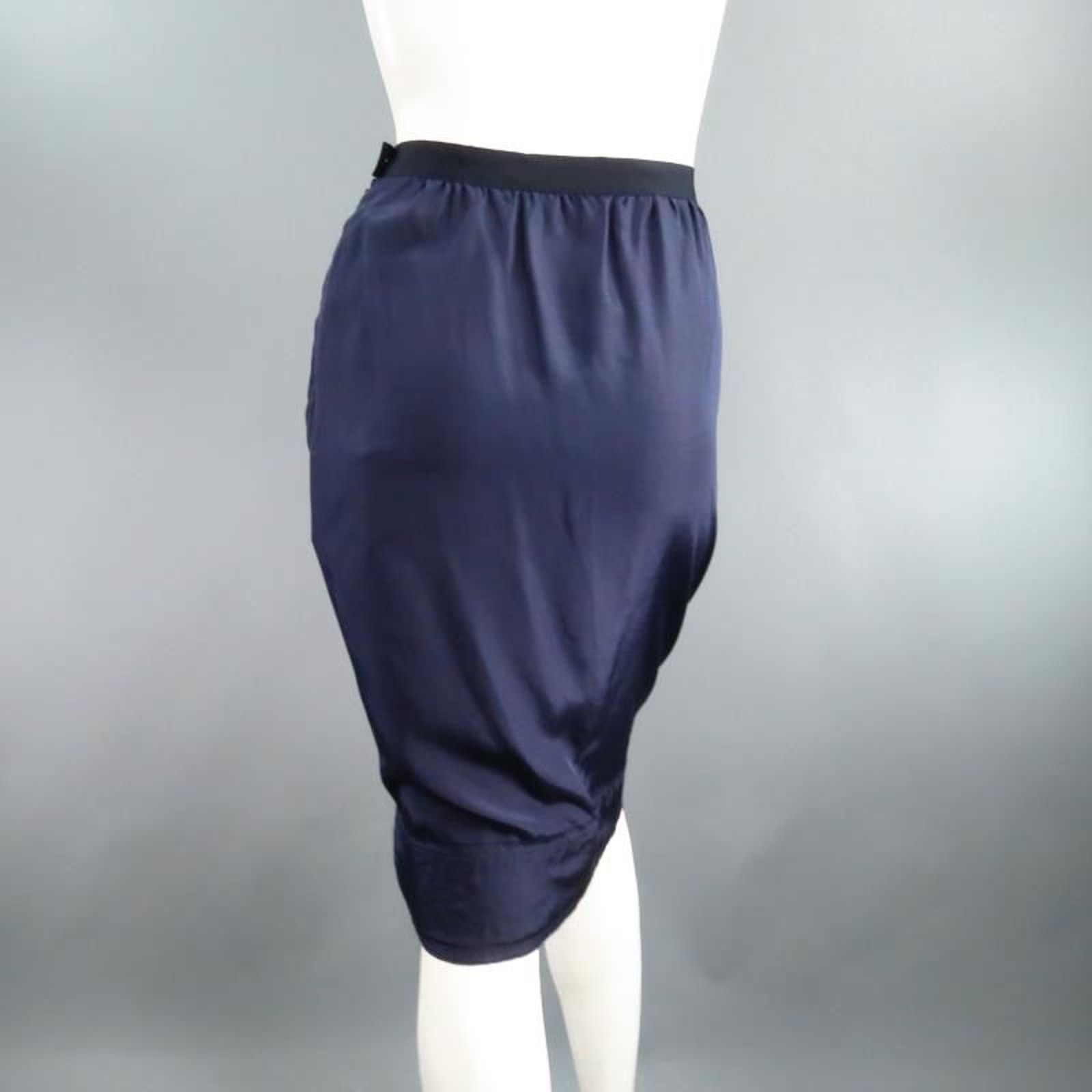 Lanvin SS/S 2008 Size US 6 Navy Silk Ribbon Waist Raw Hemmed Skirt Size 28" / US 6 / IT 42 - 5 Thumbnail