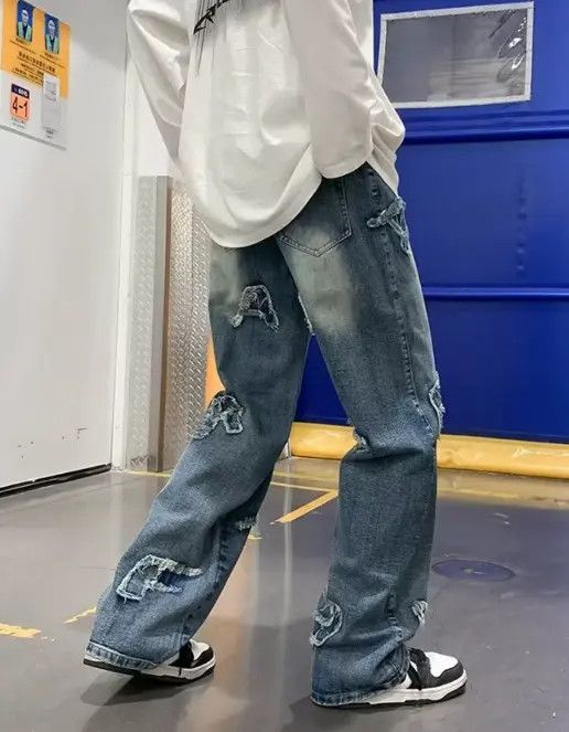 Japanese Brand American high street hiphop loose patch design washed jeans Size US 32 / EU 48 - 4 Thumbnail