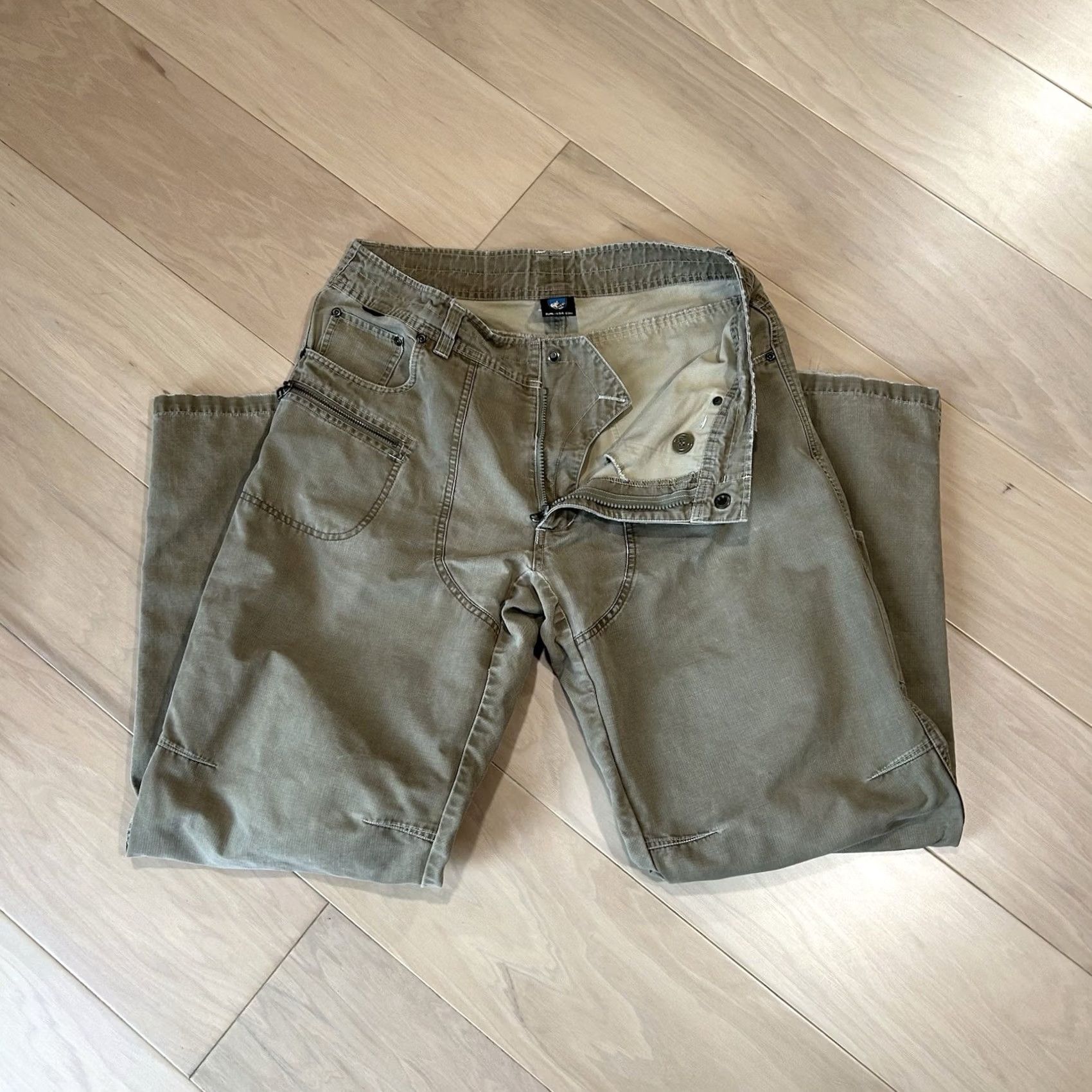 Vintage Kuhl Crag Series Pants Mens 34x31 Beige Cotton Blend Straight Leg 5-Pocket Zipper Button Vintage Patina Dye Workwear Casual Travel Size US 34 / EU 50 - 5 Thumbnail