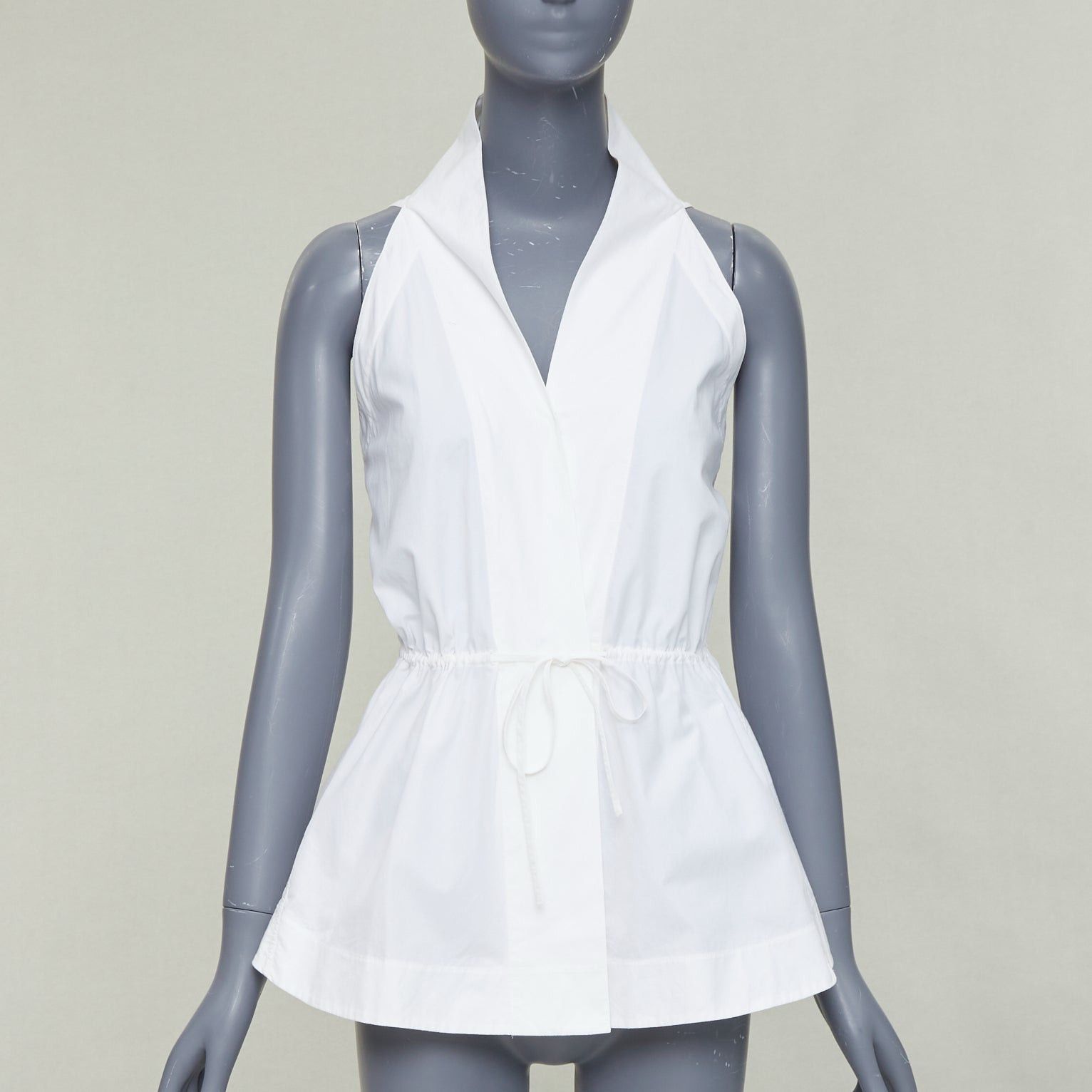 Alaia ALAIA off white cotton drawstring tie waist halter shirt top FR36 S Size S / US 4 / IT 40 - 1 Thumbnail