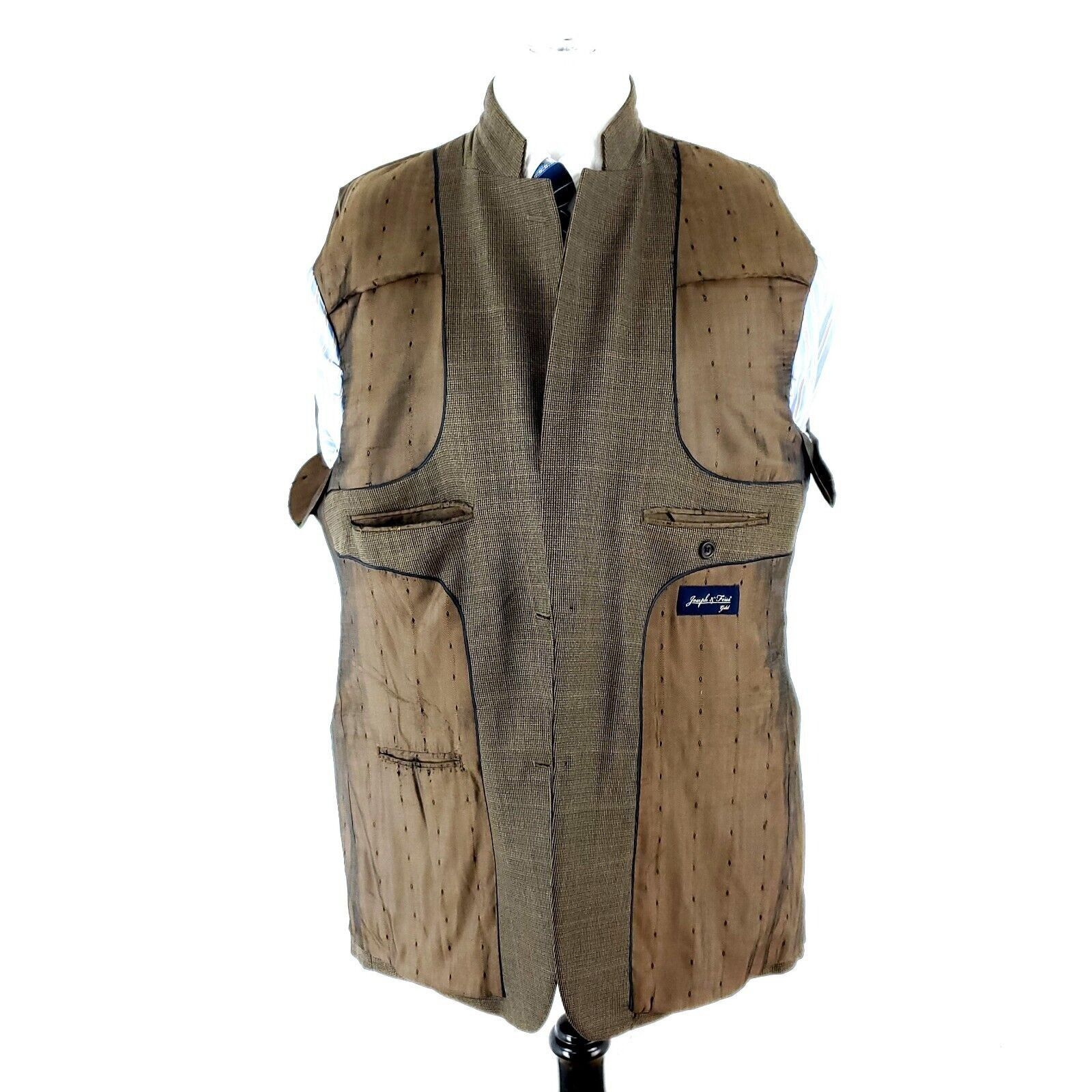 Joseph & Feiss Joseph & Feiss Gold Wool 2 Button Sport Coat 44R Brown Check Size 44R - 9 Thumbnail