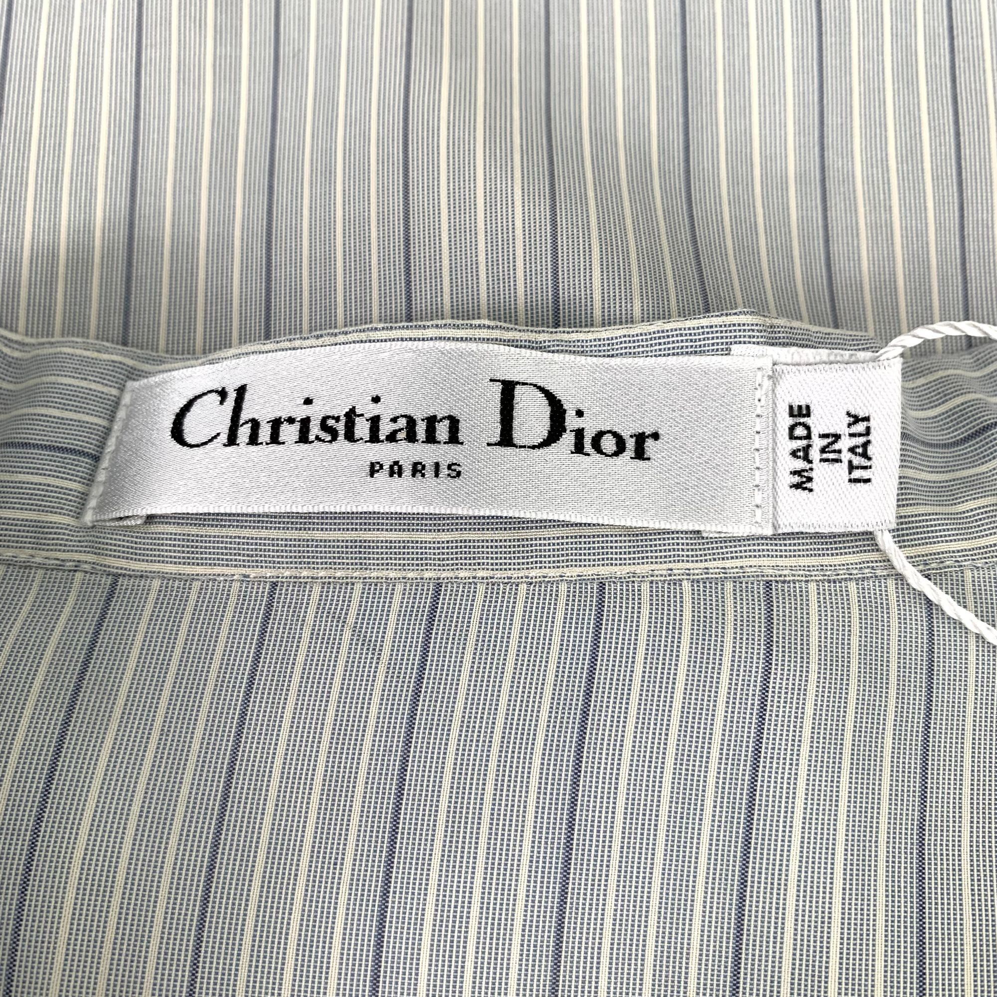 Dior Christian Dior Light Blue Striped Mulberry Silk Long Sleeve Size US S / EU 44-46 / 1 - 2 Thumbnail