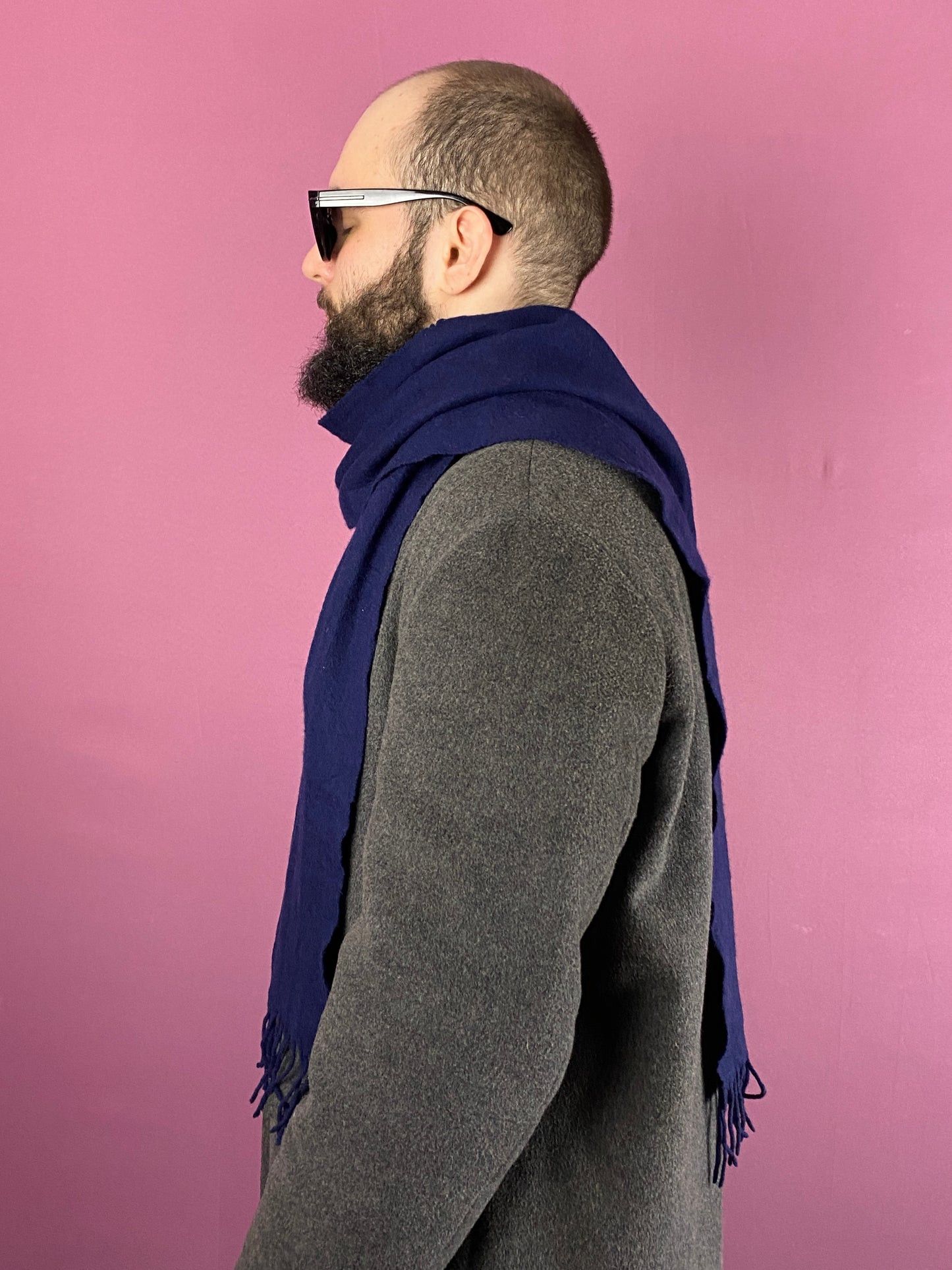 Barbour × Vintage Barbour Vintage Scarf - Navy Blue Wool Size ONE SIZE - 3 Thumbnail