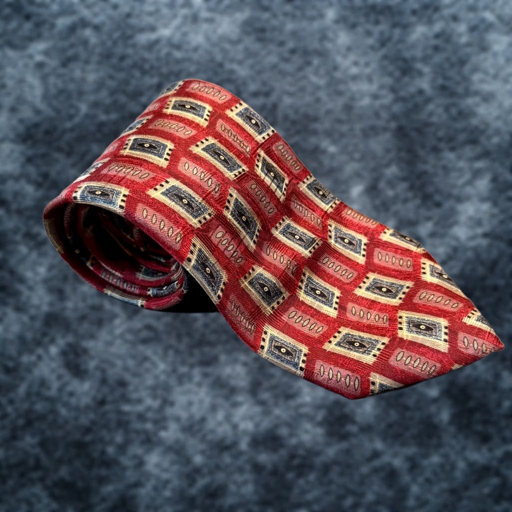 Robert Talbott Robert Talbott Studio Necktie Mens Extra Long Red Geometric Silk Hand Sewn Size ONE SIZE - 1 Thumbnail
