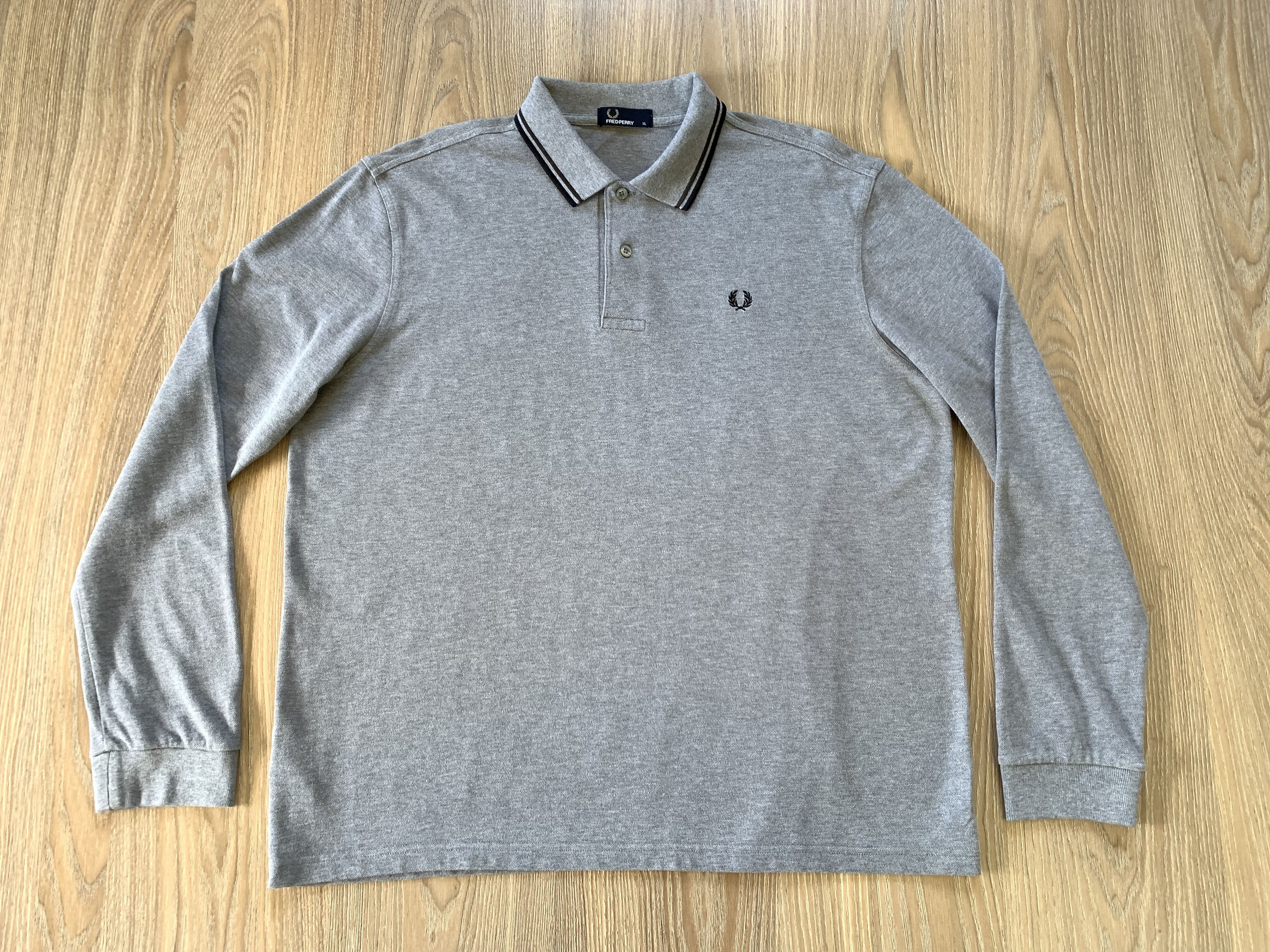 Designer × Fred Perry Fred Perry Basic Gray Cotton Long Sleeve Polo Size US XL / EU 56 / 4 - 3 Thumbnail