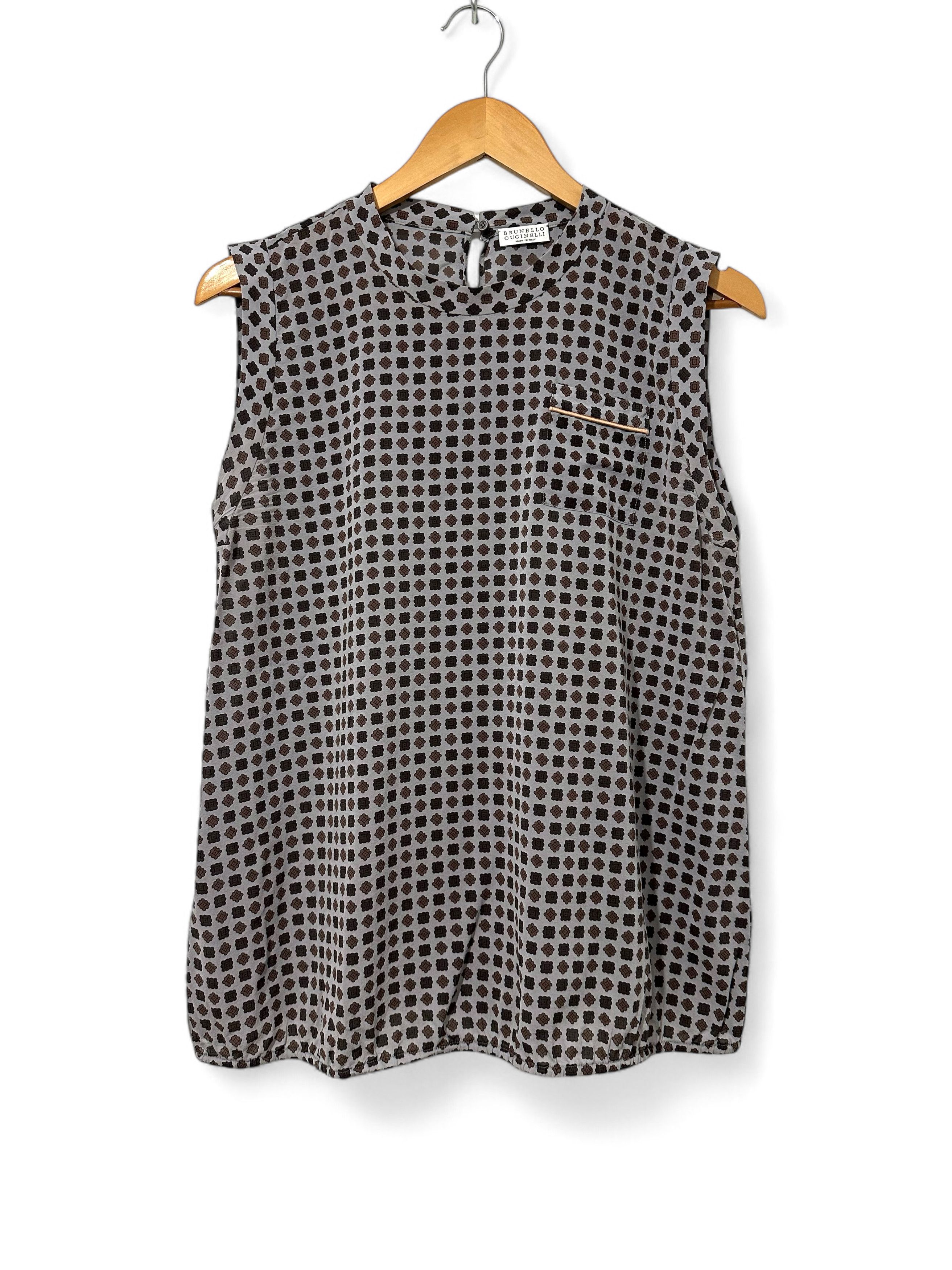 Brunello Cucinelli Brunello Cucinelli silk sleeveless printed blouse top Size L / US 10 / IT 46 - 1 Thumbnail