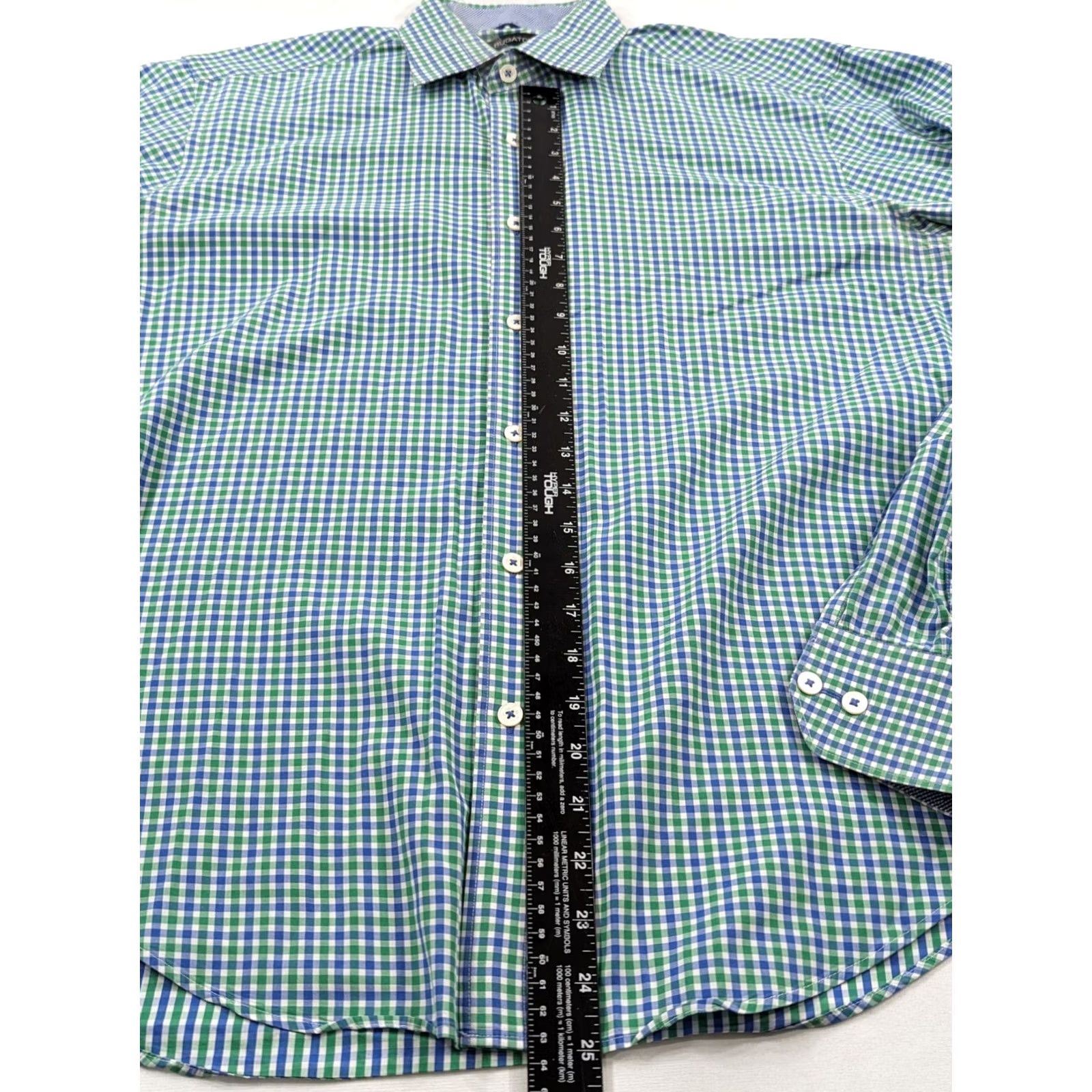 BUGATCHI Bugatchi Mens Shirt Blue Green Medium Stretch Nylon Plaid Button-Up Collared Long Sleeve Cuffed Size US M / EU 48-50 / 2 - 5 Thumbnail