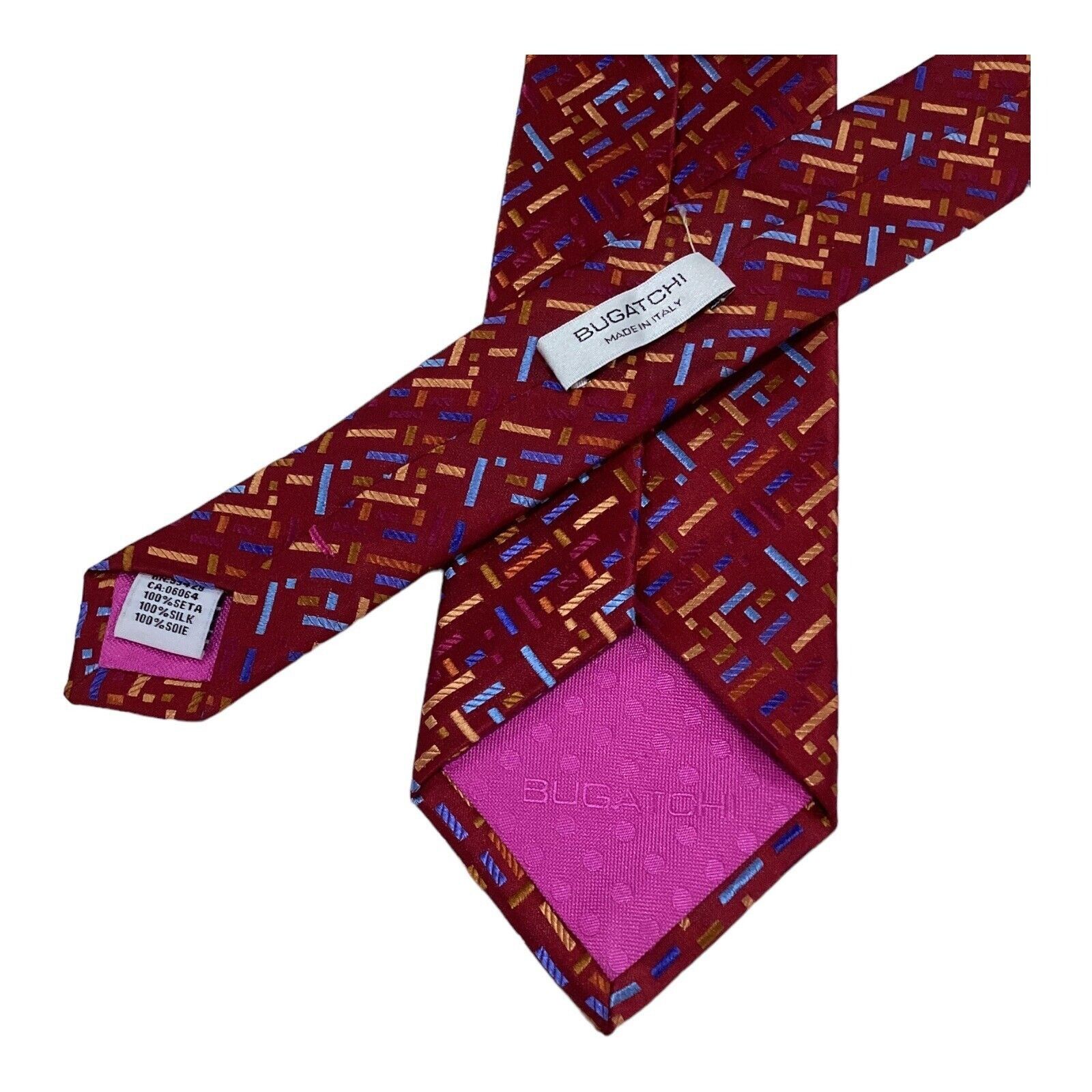 BUGATCHI BUGATCHI Red Geometric Luxury Silk Mens Tie Made In Italy W Size ONE SIZE - 4 Thumbnail