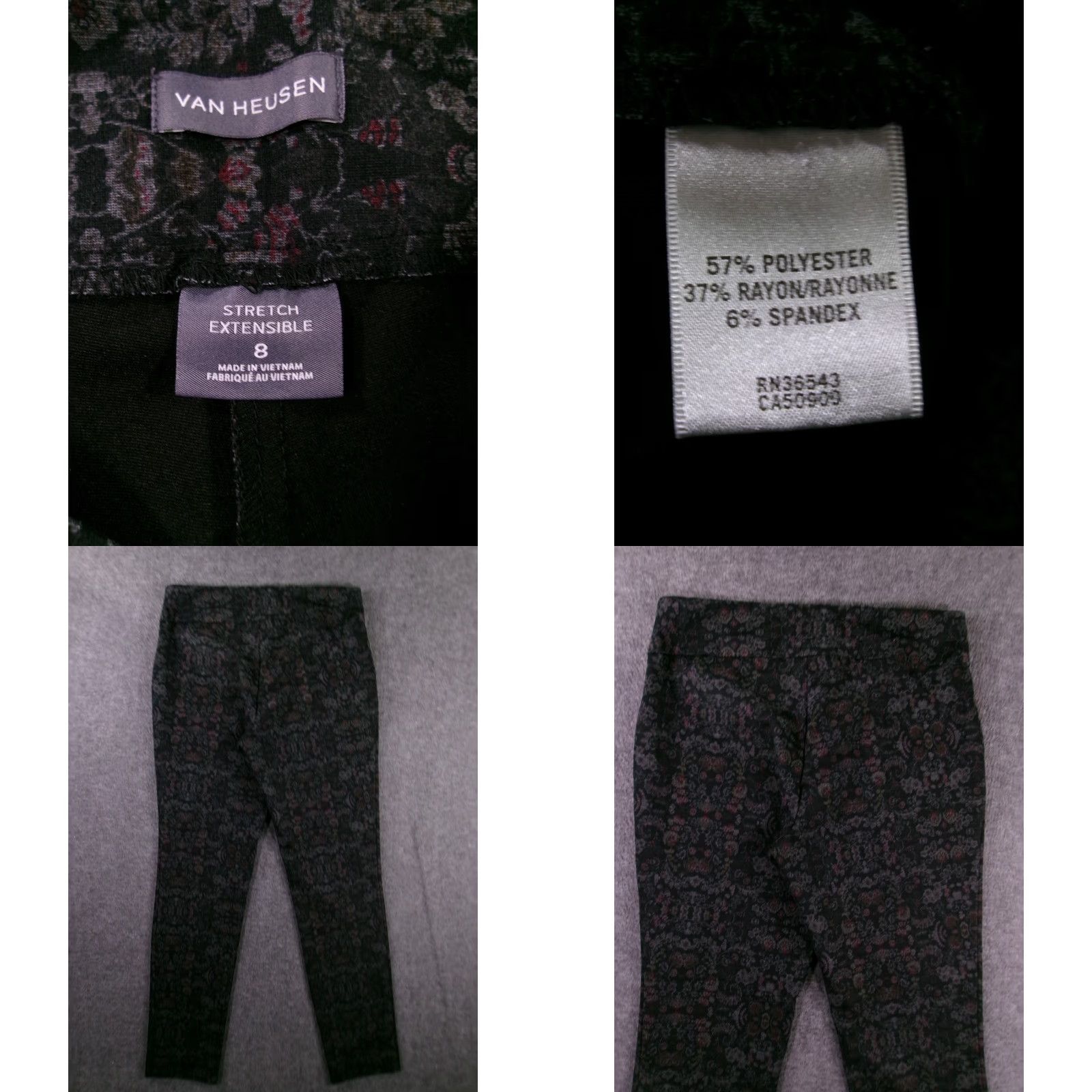 Van Heusen VAN HEUSEN Pants Women 8 Floral Gray Stretch Tapered High Rise Pull On Dress Pants Size 30" / US 8 / IT 44 - 8 Thumbnail