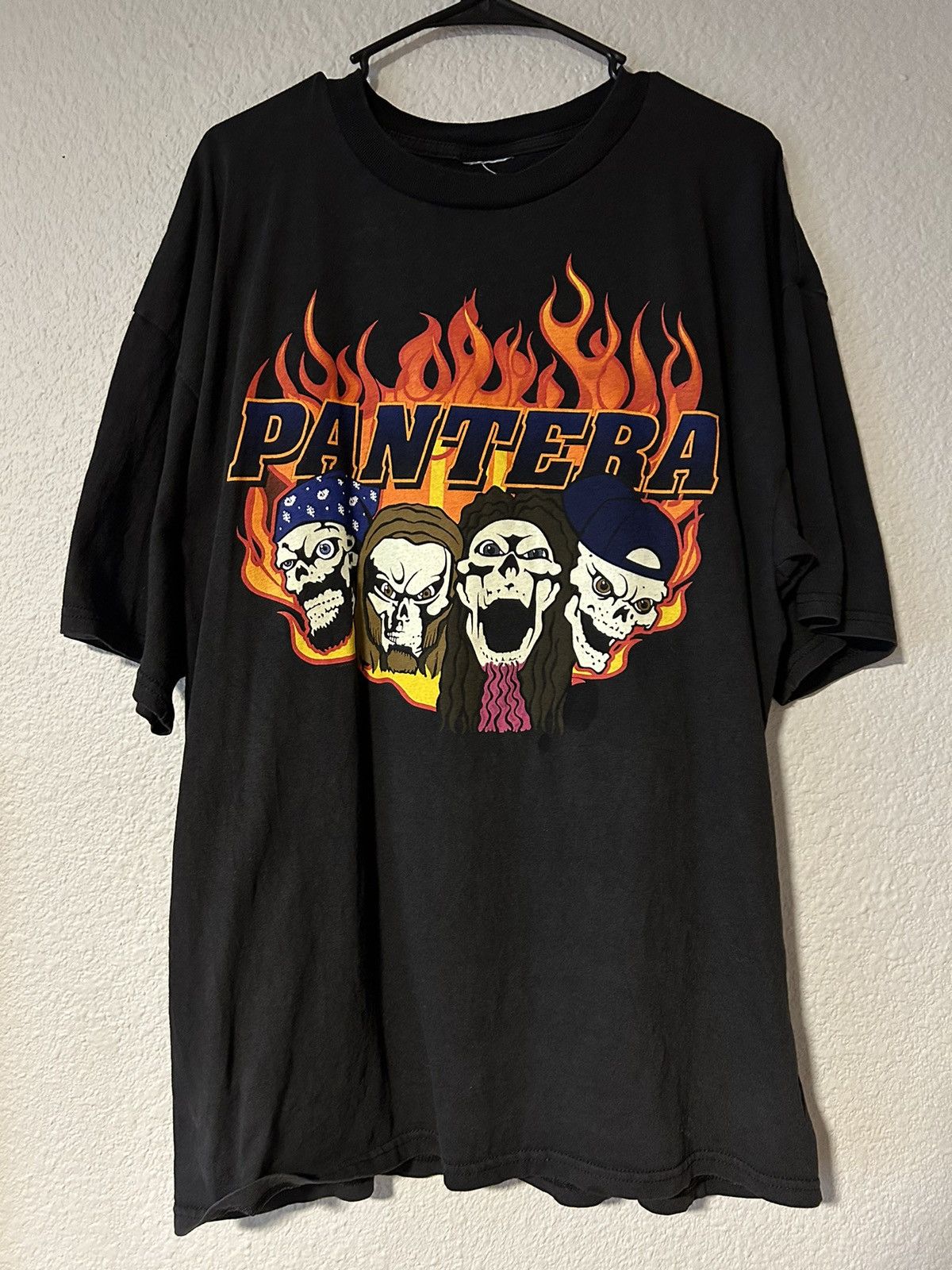 image of Band Tees x Vintage Pantera Flame Skulls “Glow In The Dark” in Black, Men's (Size XL)