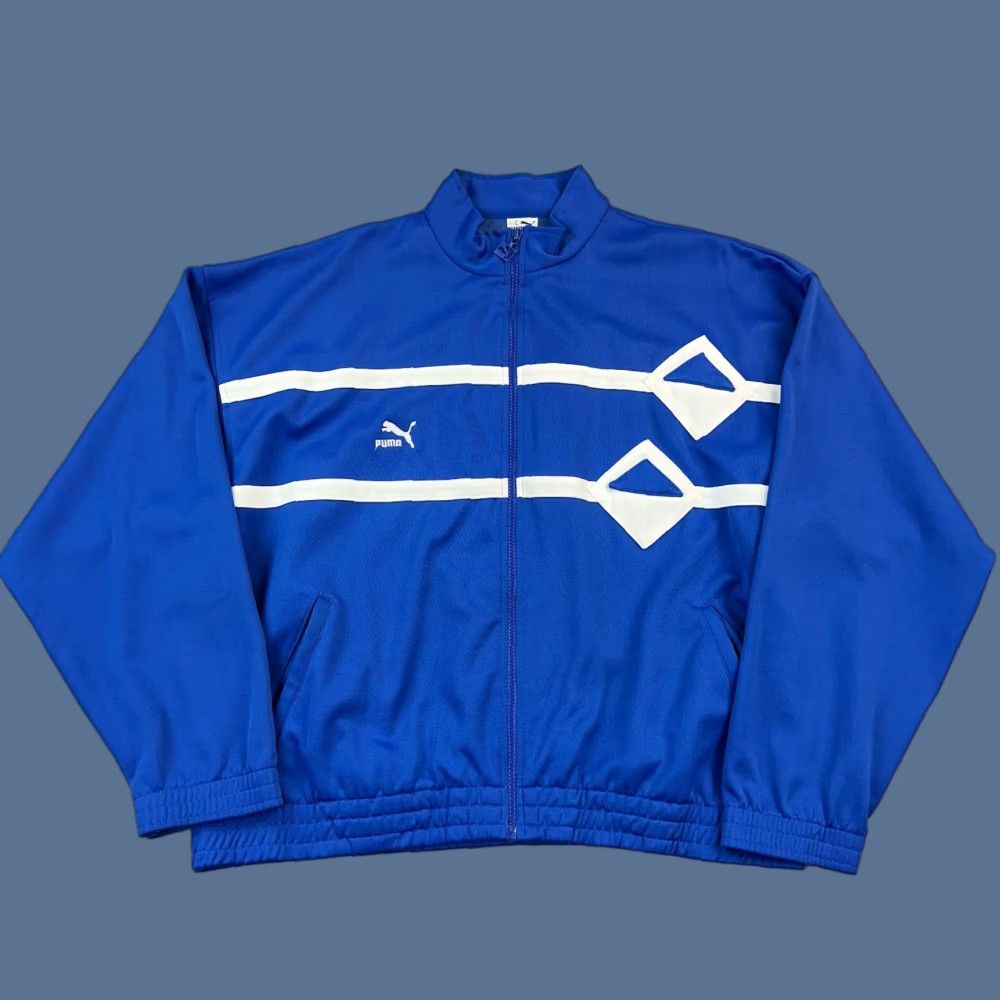 Puma VINTAGE Puma Tracksuit Mens Small Blue Geometric Stirrup Ankle Zip Pants 90s Size 36R - 1 Thumbnail