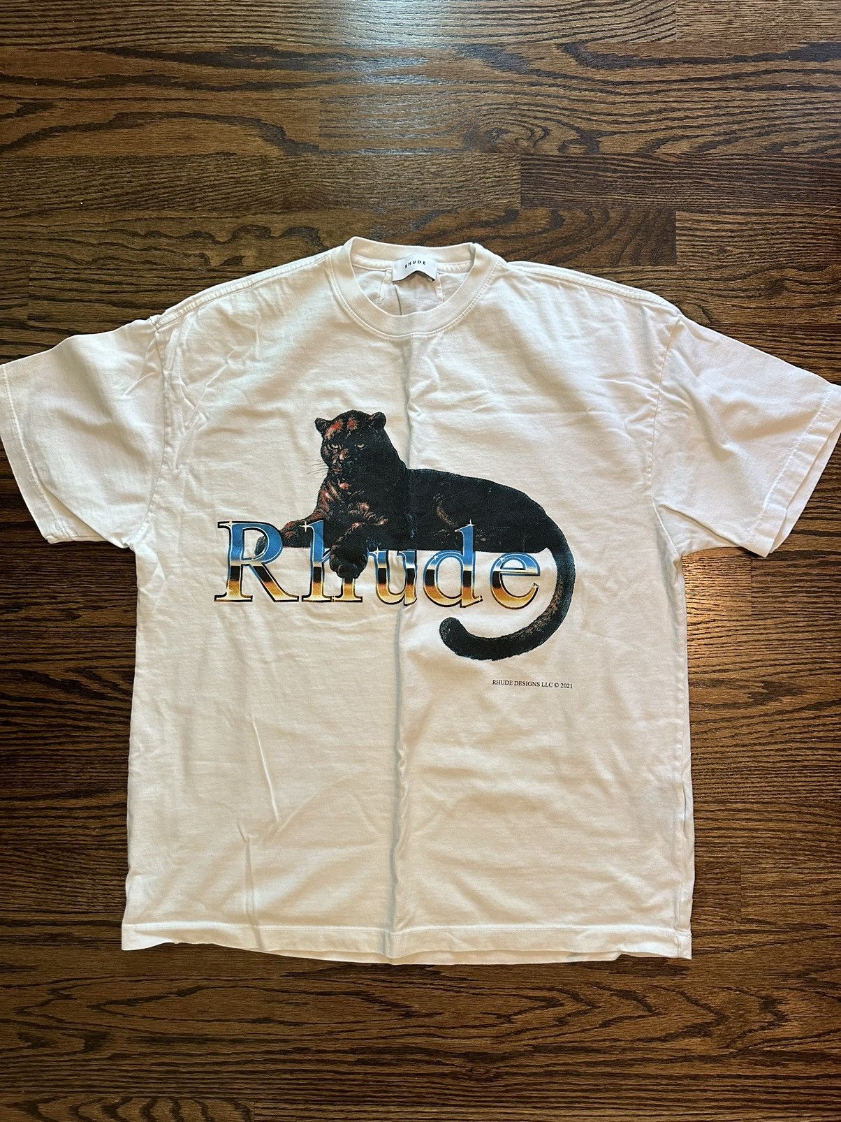 image of Rhude Leopard Tee in White, Men's (Size Small)