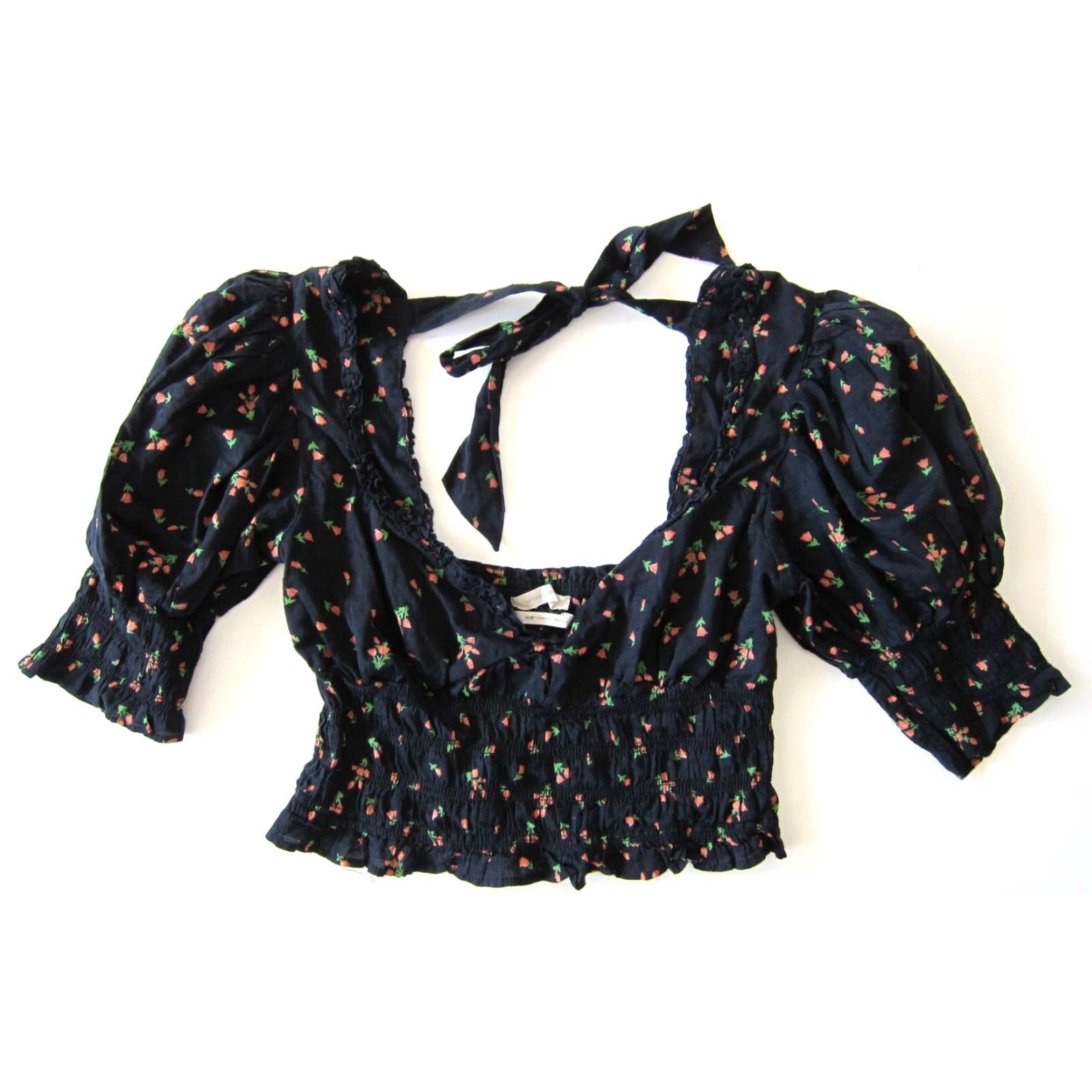 Urban Outfitters VINTAGE Urban Outfitters Cotton Black Orange Green Rose Floral Crop Peasant Blouse M Size M / US 6-8 / IT 42-44 - 2 Thumbnail