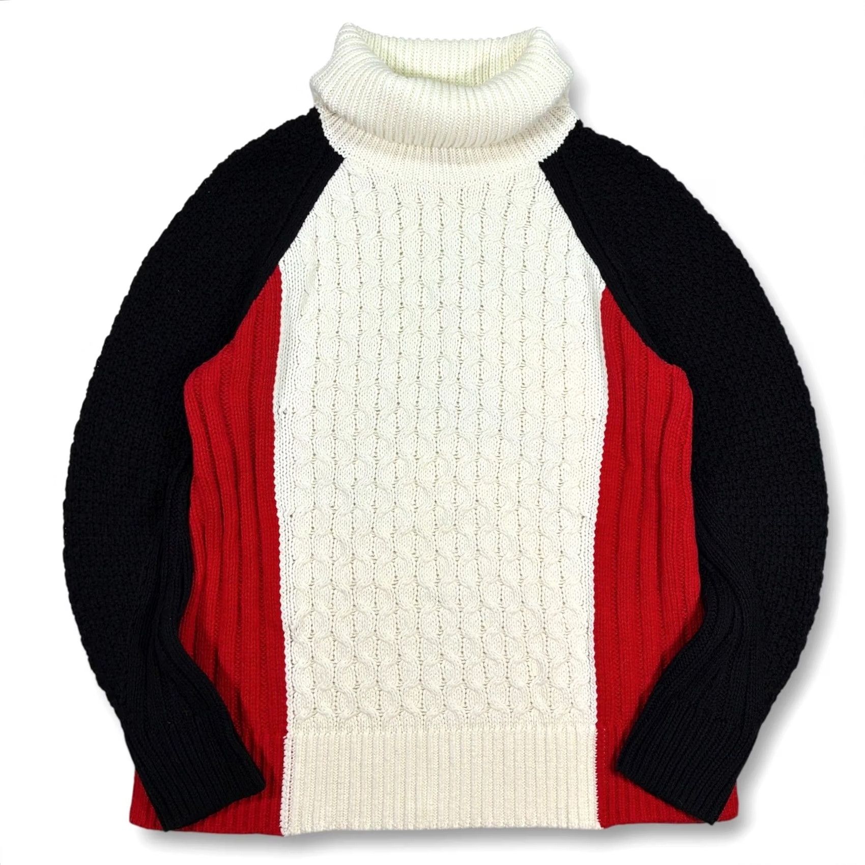 Talbots Talbots Sweater Womens L White NWT Mixed Stitch Colorblock Cable Knit Turtleneck Cotton Size L / US 10 / IT 46 - 2 Thumbnail