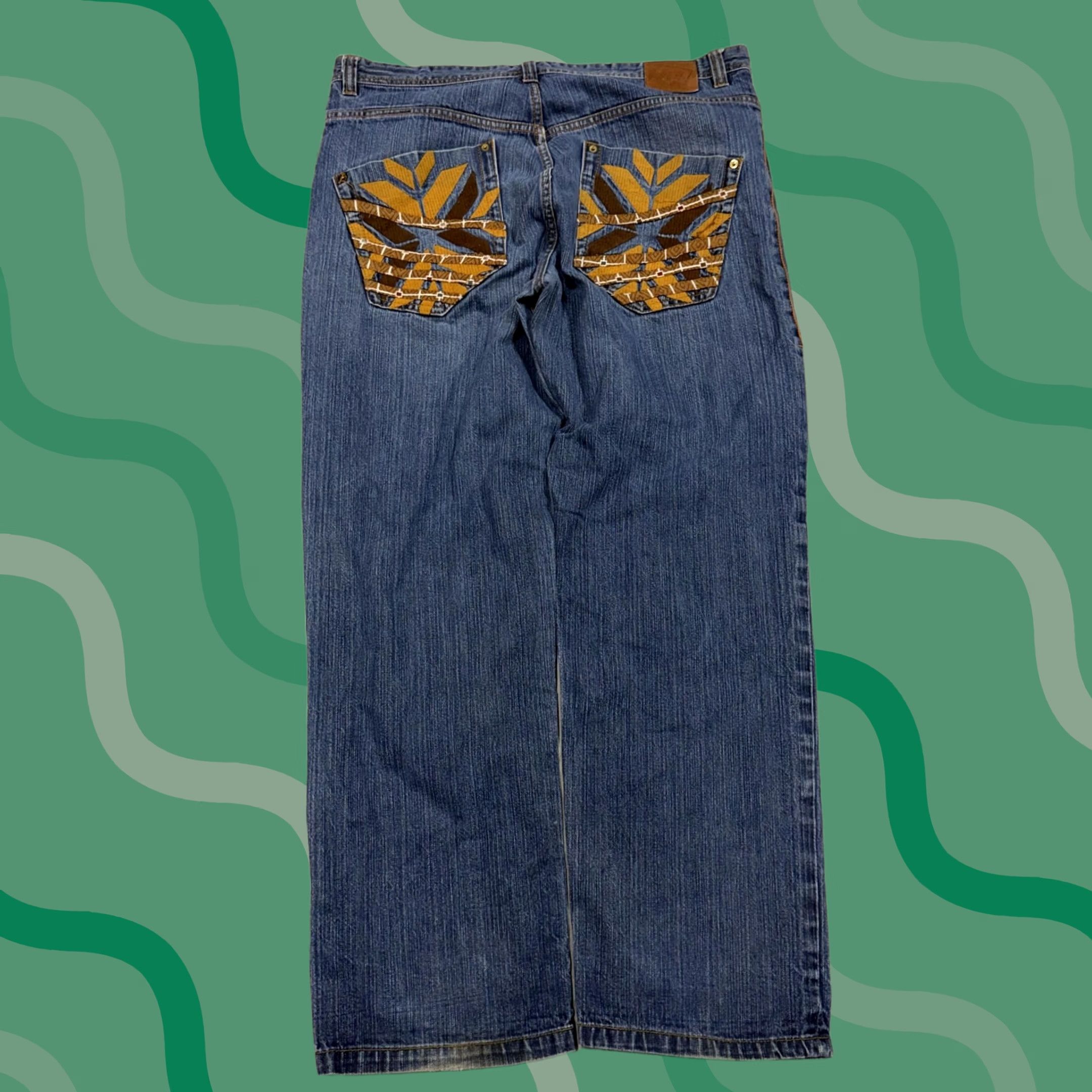Denime Massive Jeans Mens 38x34 Blue Relaxed Fit Denim Pockets Southwestern Geometric Waist 38 Inseam 34 Classic Straight Vintage? Size US 38 / EU 54 - 1 Thumbnail