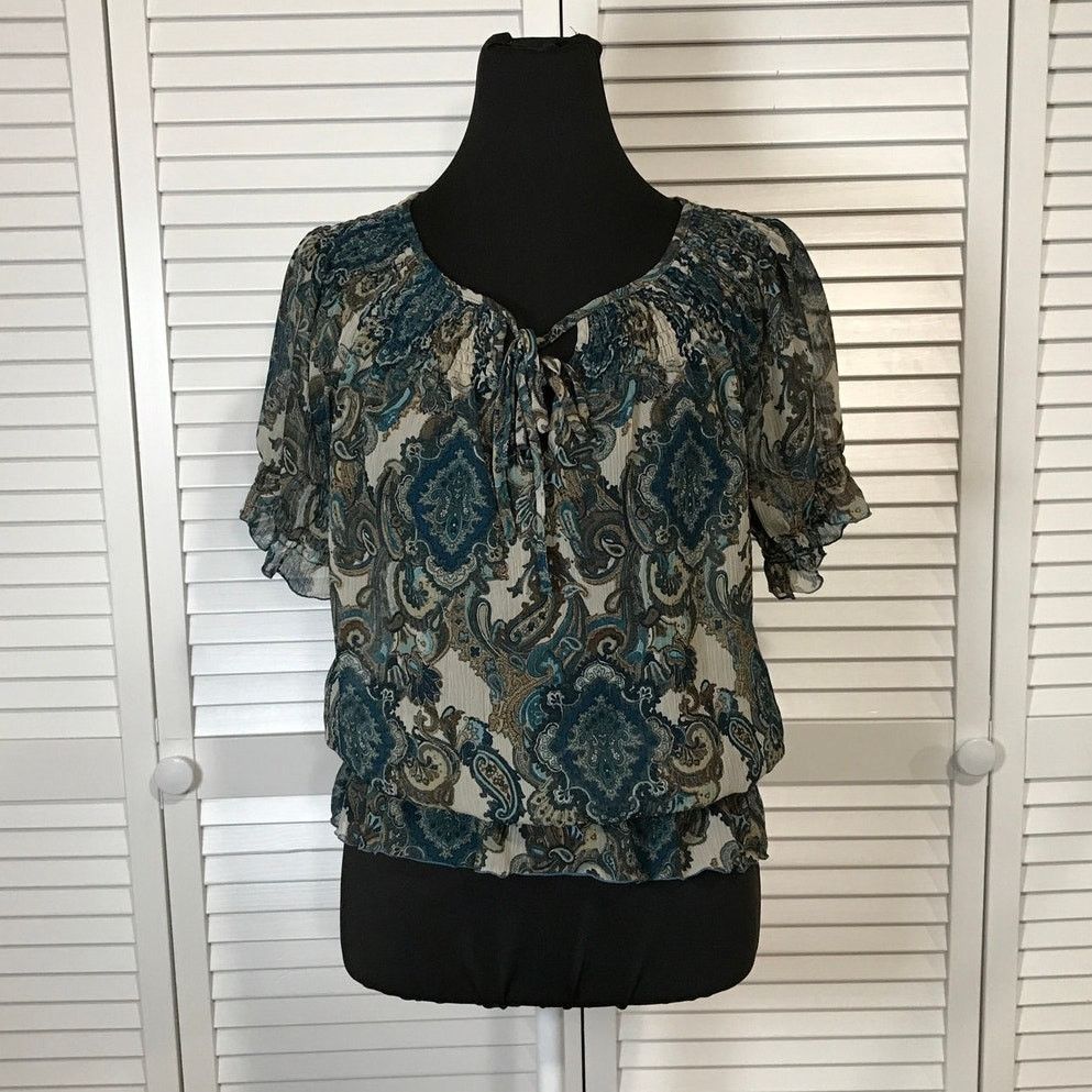 Other a.n.a. A New Approach Boho Blue Paisley Ruffle Blouse M Size M / US 6-8 / IT 42-44 - 1 Thumbnail