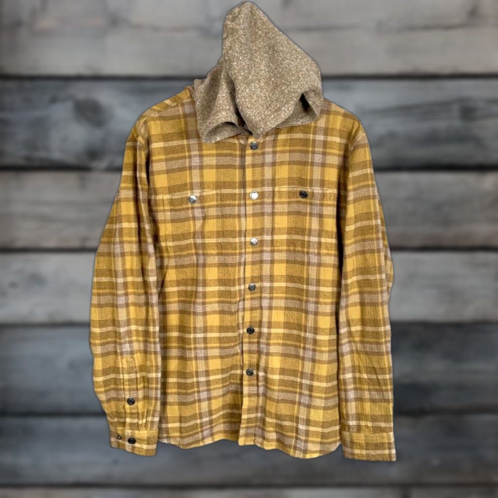 Katin VINTAGE Katin Harold Hooded Flannel Shirt Adult Large Yellow Plaid Snap Button Hooded Flannel Men's Large Yellow 90s Grunge Shirt Size US L / EU 52-54 / 3 - 1 Thumbnail