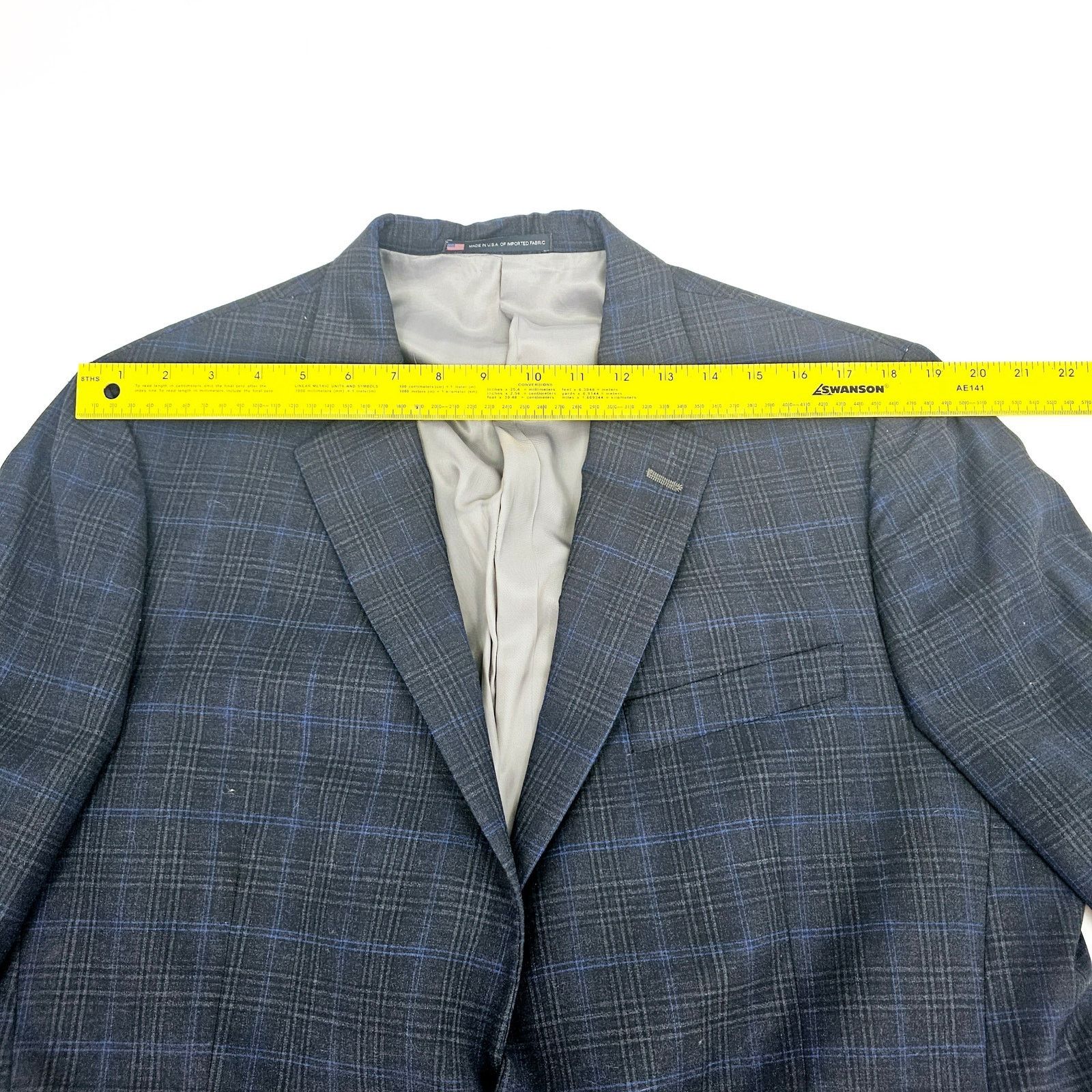 Hart Schaffner Marx Hart Schaffner & Marx Blue Plaid Sport Coat Jacket 44R 3052 Size 44R - 7 Thumbnail
