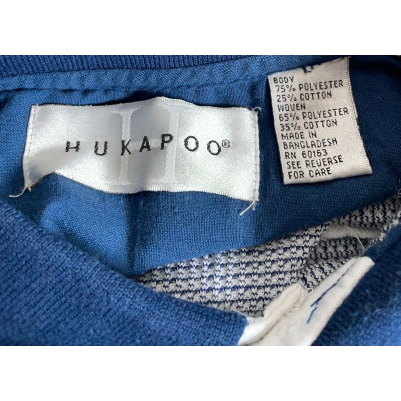 Vintage VTG 80s Hukapoo Textured Paneled Polo Shirt Adult Large Blue White Retro Woven Size US L / EU 52-54 / 3 - 4 Thumbnail