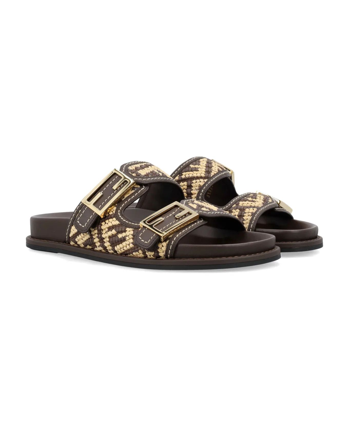 Fendi o1B3y1r0326 Feel Slippers in Brown/Beige Size US 10 / IT 40 - 3 Thumbnail