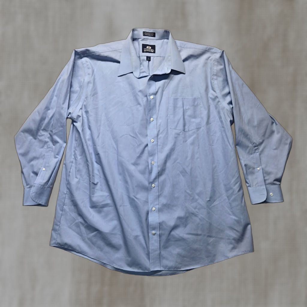 Stafford VINTAGE Stafford Dress Shirt Men 19" Blue Solid Long Sleeve Button Up Collared Pocket Easy Care 19 Mens Size US XXL / EU 58 / 5 - 1 Thumbnail
