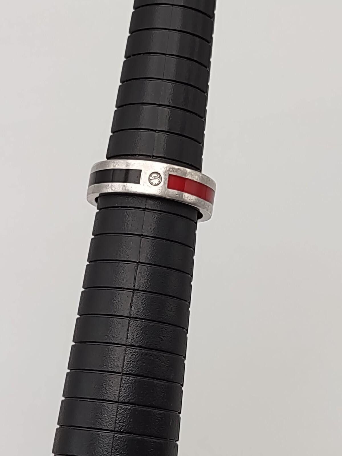 The Unbranded Brand Sterling Silver Red Black Inlay Band Ring Sz 8.75 Size ONE SIZE - 6 Thumbnail