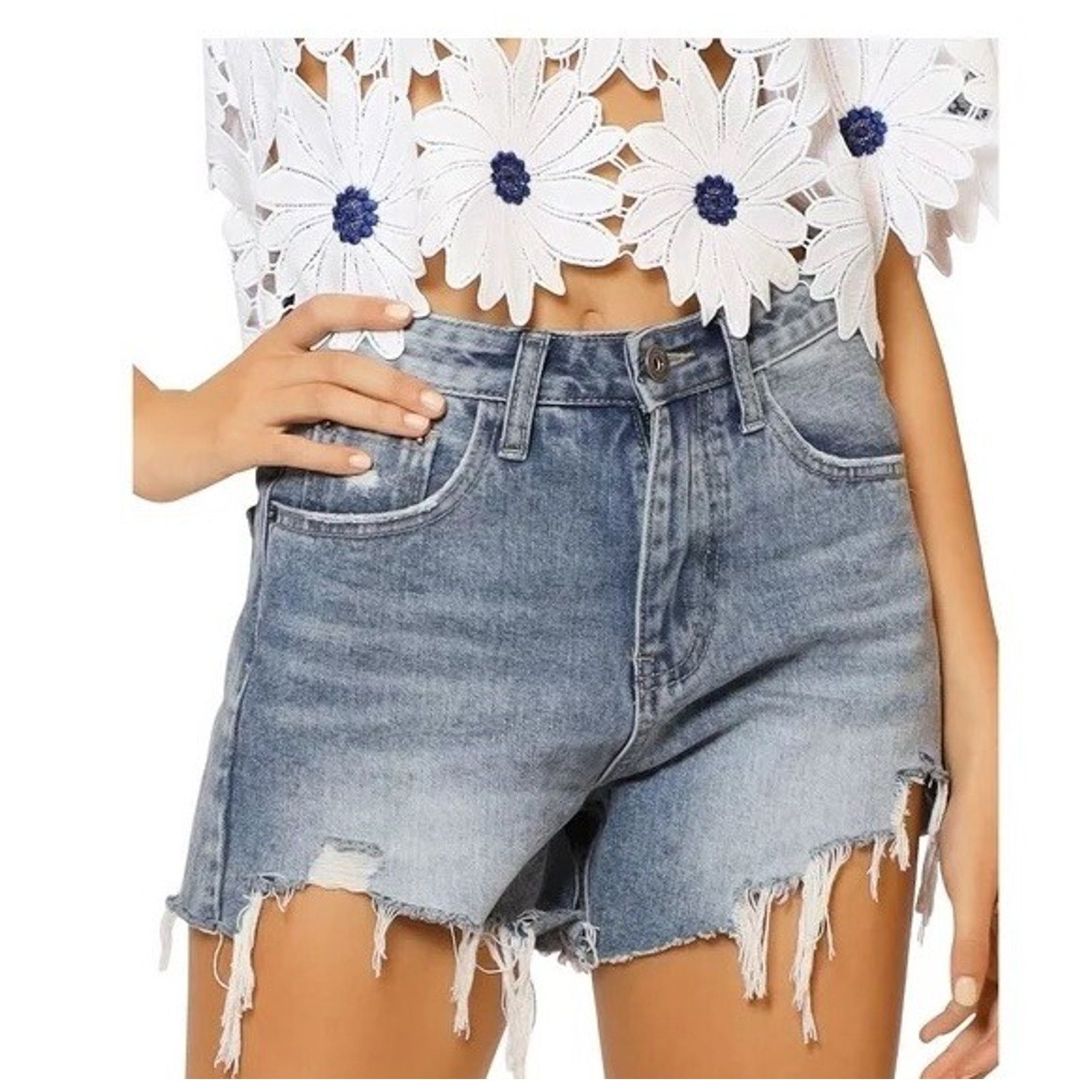 Gaziano & Girling Gracia Women Distressed Denim Shorts Blue Size Large A000497 Size 30" / US 8 / IT 44 - 1 Thumbnail