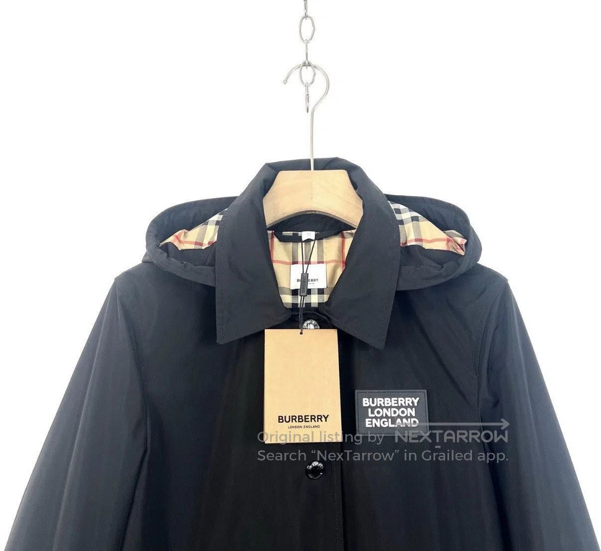 Burberry Black Long Hooded Coat with Button Front Size S. Size US S / EU 44-46 / 1 - 3 Thumbnail