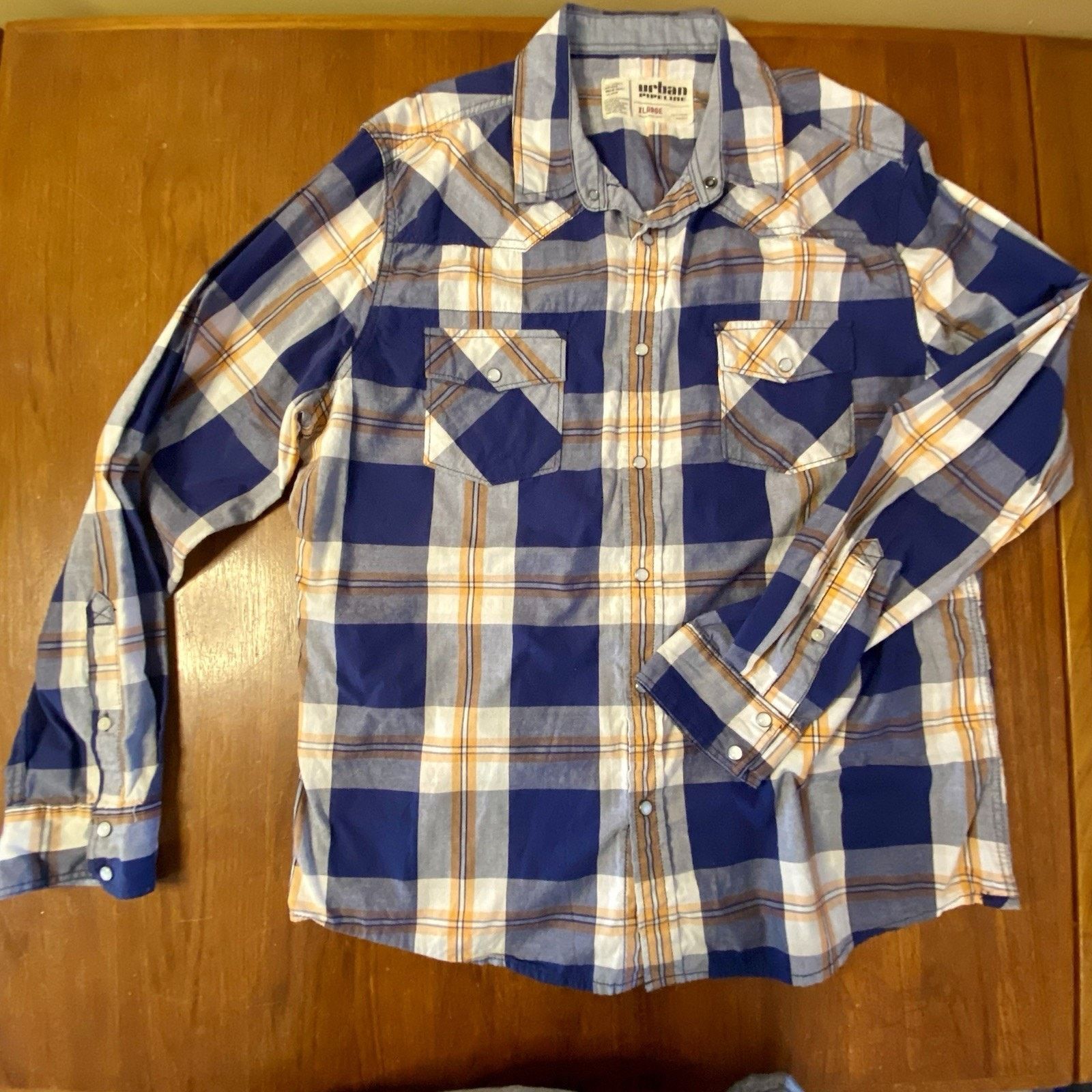 Urban Pipeline Men’s XL Shirt Blue Western blue plaid pearl snap Size US XL / EU 56 / 4 - 2 Thumbnail