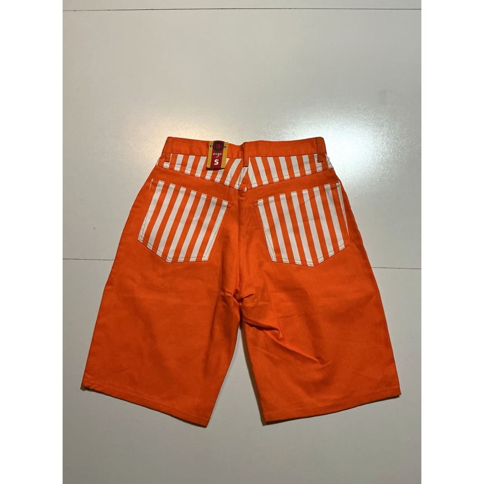 Vintage VINTAGE C’est Toi Denim Shorts Orange Striped Jean Shorts Sz S Unisex Fit 1990s Made In USA Men Women Boys Girls Size US 29 - 3 Thumbnail