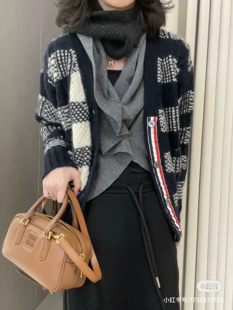 Thom Browne Thom browne Dark blue plaid jacquard wool blend cardigan sw Size US M / EU 48-50 / 2 - 8 Thumbnail