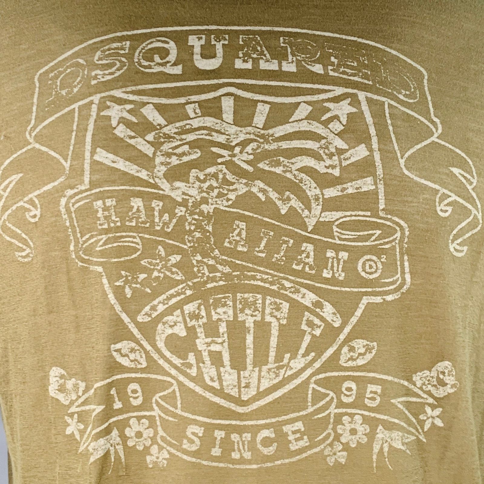 Dsquared2 Hawaiian Chill Green Olive Print Cotton V-Neck T-shirt Size US S / EU 44-46 / 1 - 4 Thumbnail