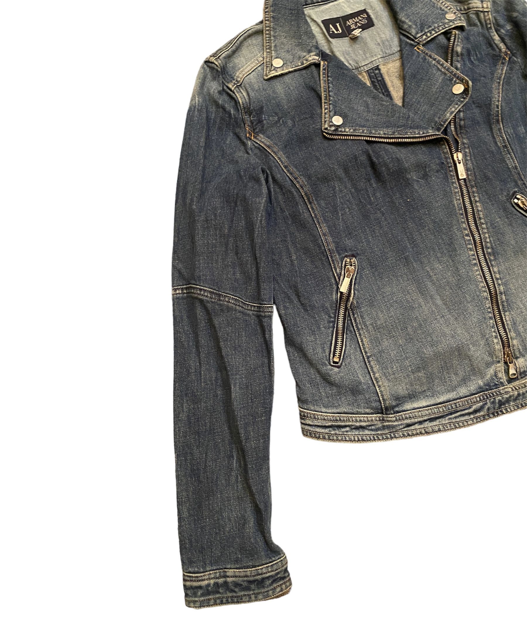 Armani × Vintage Vintage 90s Armani Distressed Denim Biker Jacket For Ladies Size S / US 4 / IT 40 - 2 Thumbnail