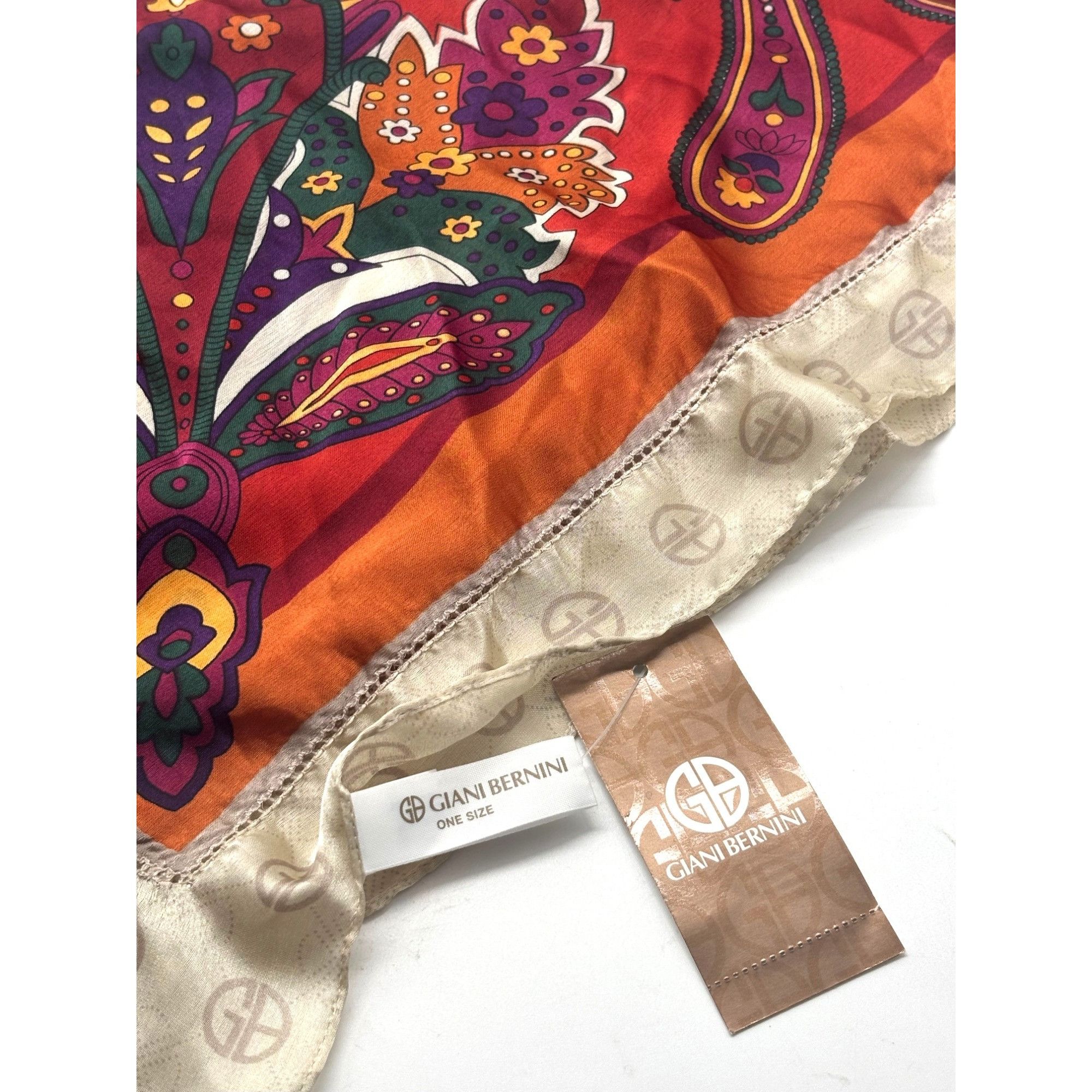 Giani Bernini Giani Bernini Logo Paisley Border Printed Scarf, Neutral-mul Size ONE SIZE - 8 Thumbnail