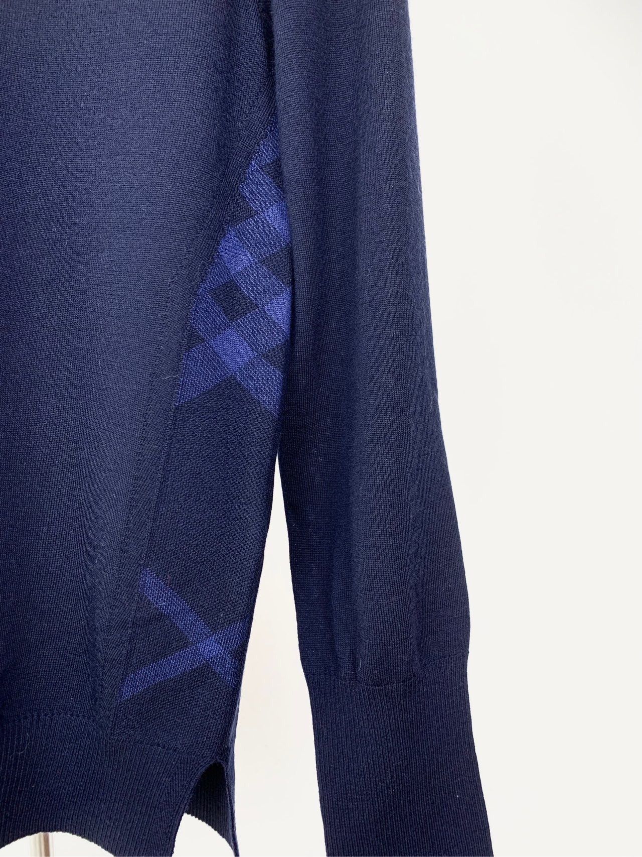 Burberry Burberry Bbr navy blue wool side plaid patchwork sweater Size S / US 4 / IT 40 - 3 Thumbnail