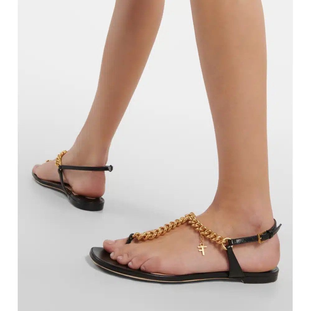 o1loc1c0225 W3359 Leather Thong Sandals in Black