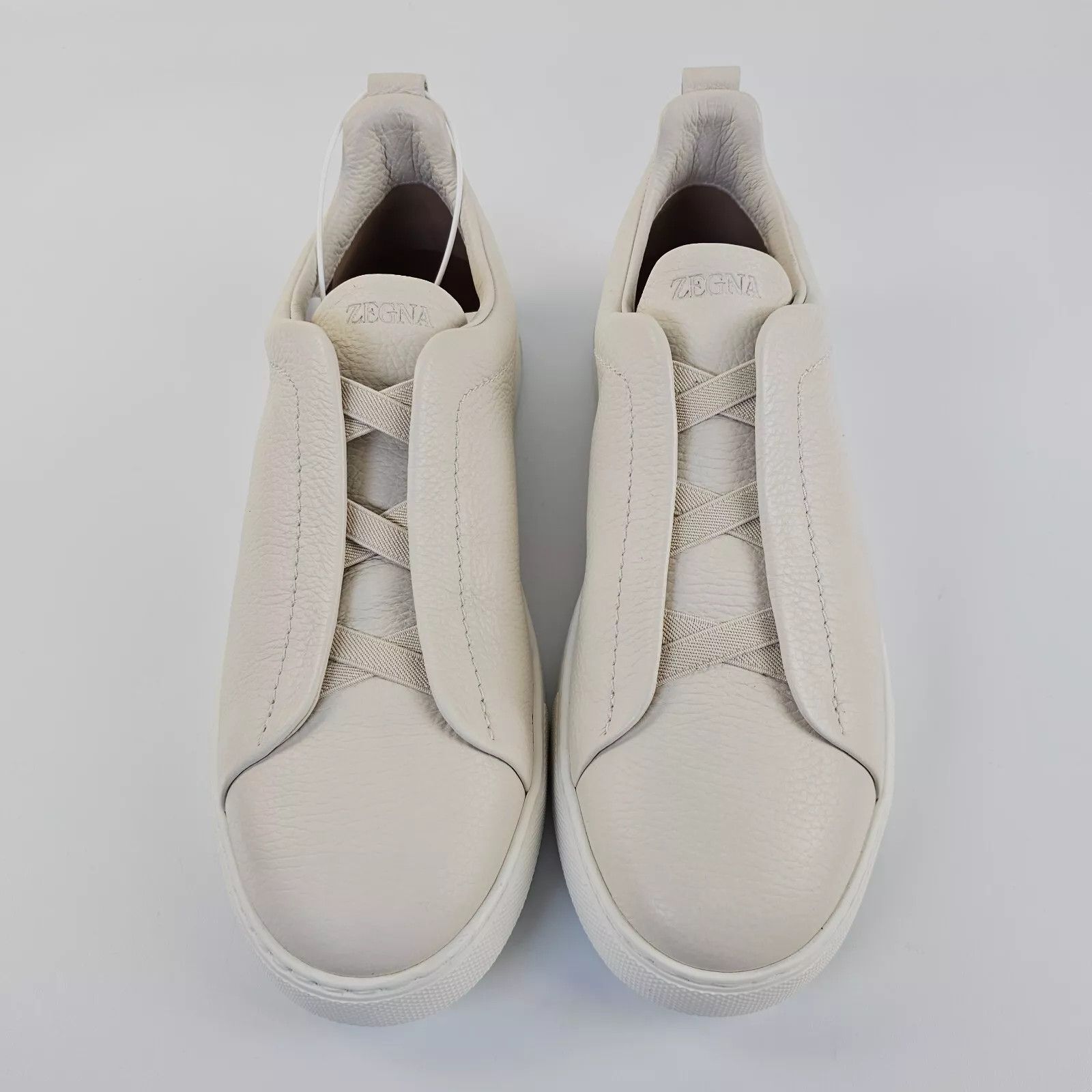 Zegna Triple Stitch White Leather Low Top Sneakers New