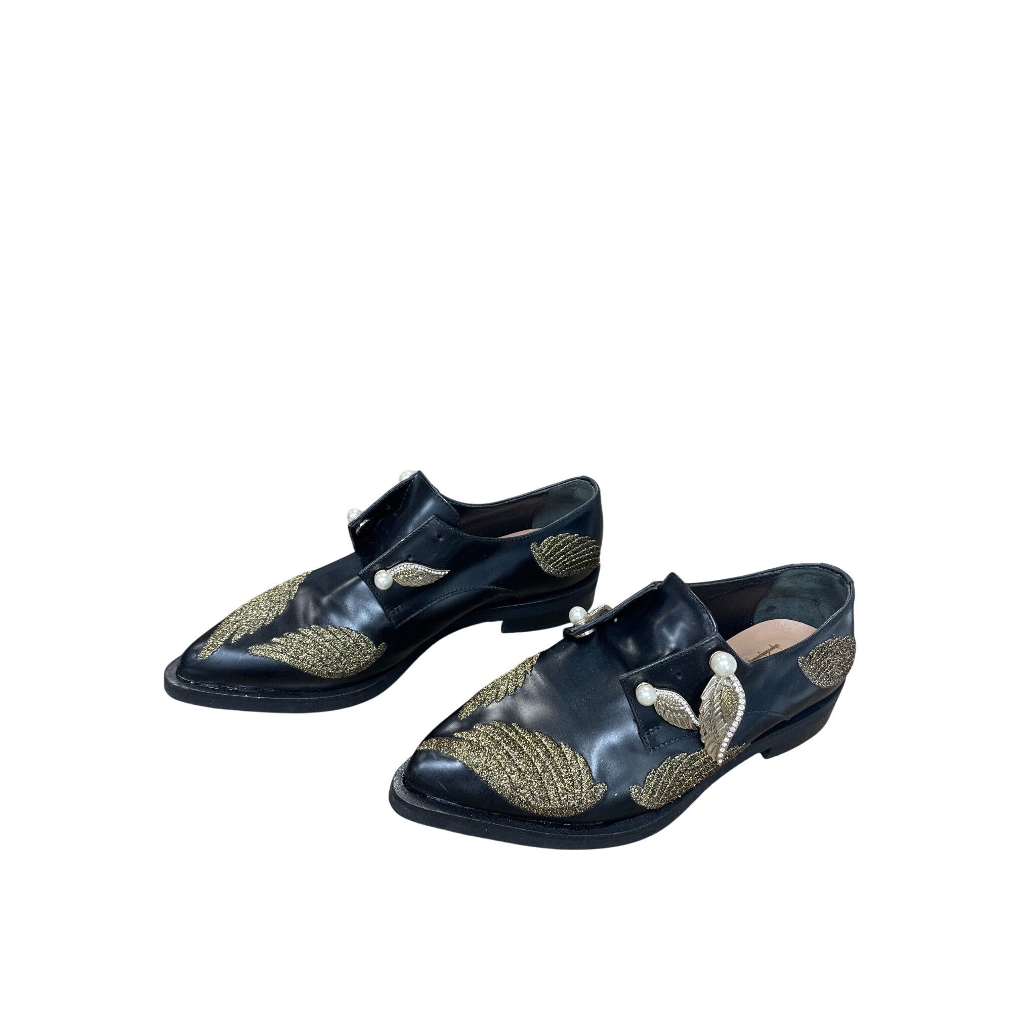 Other Coliac Italy made womans Black Leather Wing Pearl Loafers Sz Size US 7 / IT 37 - 3 Thumbnail