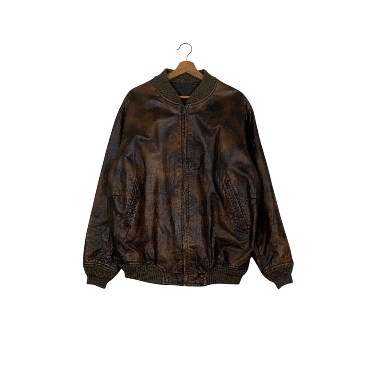 Vintage HANTS Patina Leather Bomber Jacket #2431-C109