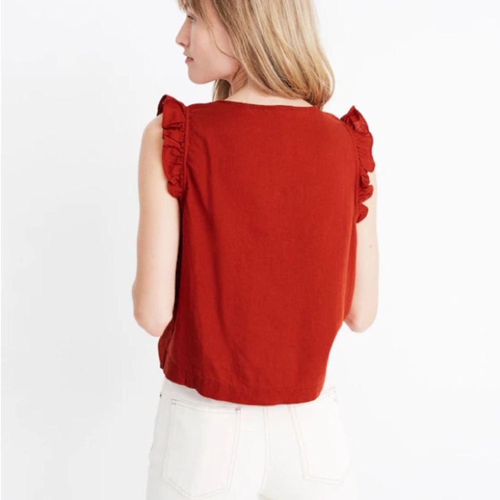 Madewell Madewell Linen-Blend Ruffle Crop Tank Womens 4 Etruscan Clay Size S / US 4 / IT 40 - 3 Thumbnail