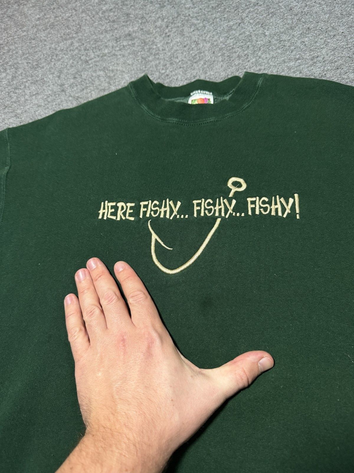 Fruit Of The Loom Vtg Fruit of the Loom Fishing XL Green Embroidered 90s Size US XL / EU 56 / 4 - 6 Thumbnail