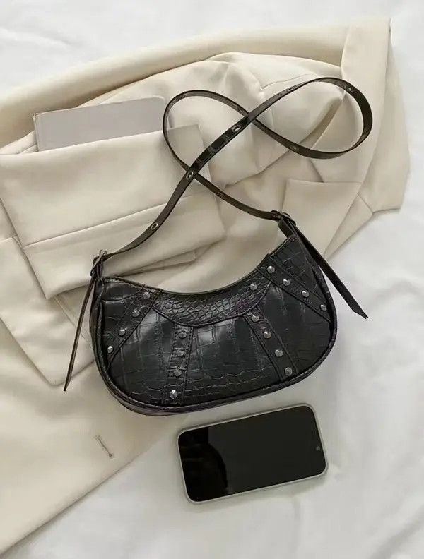 Japanese Brand × Vintage Crocodile Embossed Studded Hobo Purse Size ONE SIZE - 3 Thumbnail