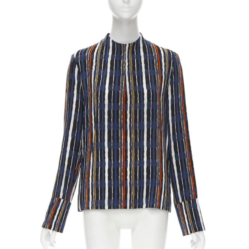 Marni MARNI navy blue stripe print silk wide cuff collarless blouse top IT40 S Size S / US 4 / IT 40 - 1 Thumbnail