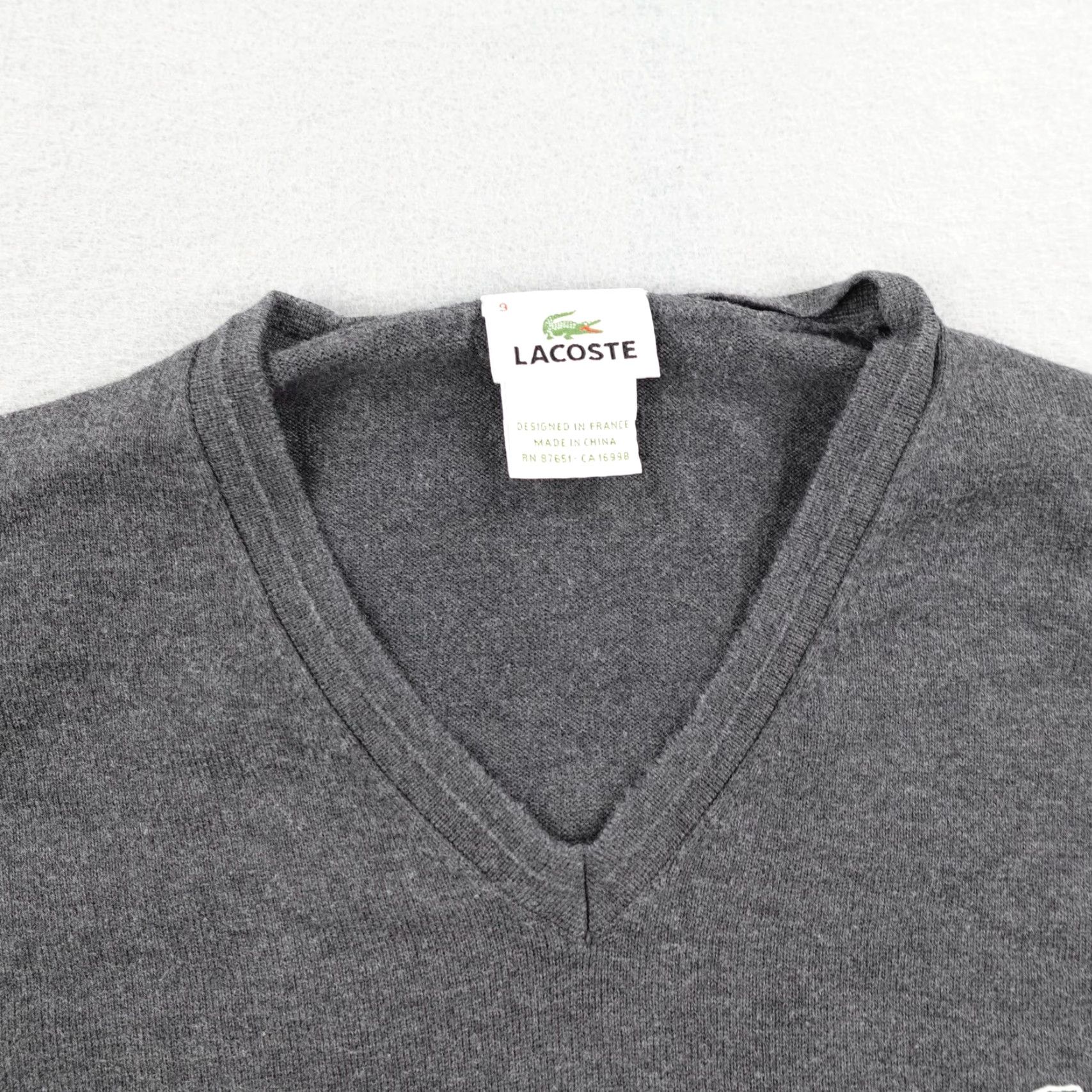 Lacoste Lacoste Sweater Mens XL V-Neck Pullover Knit Gray Crocodile Logo Classic Preppy Casual Knitwear (Adult) Size US XL / EU 56 / 4 - 2 Thumbnail