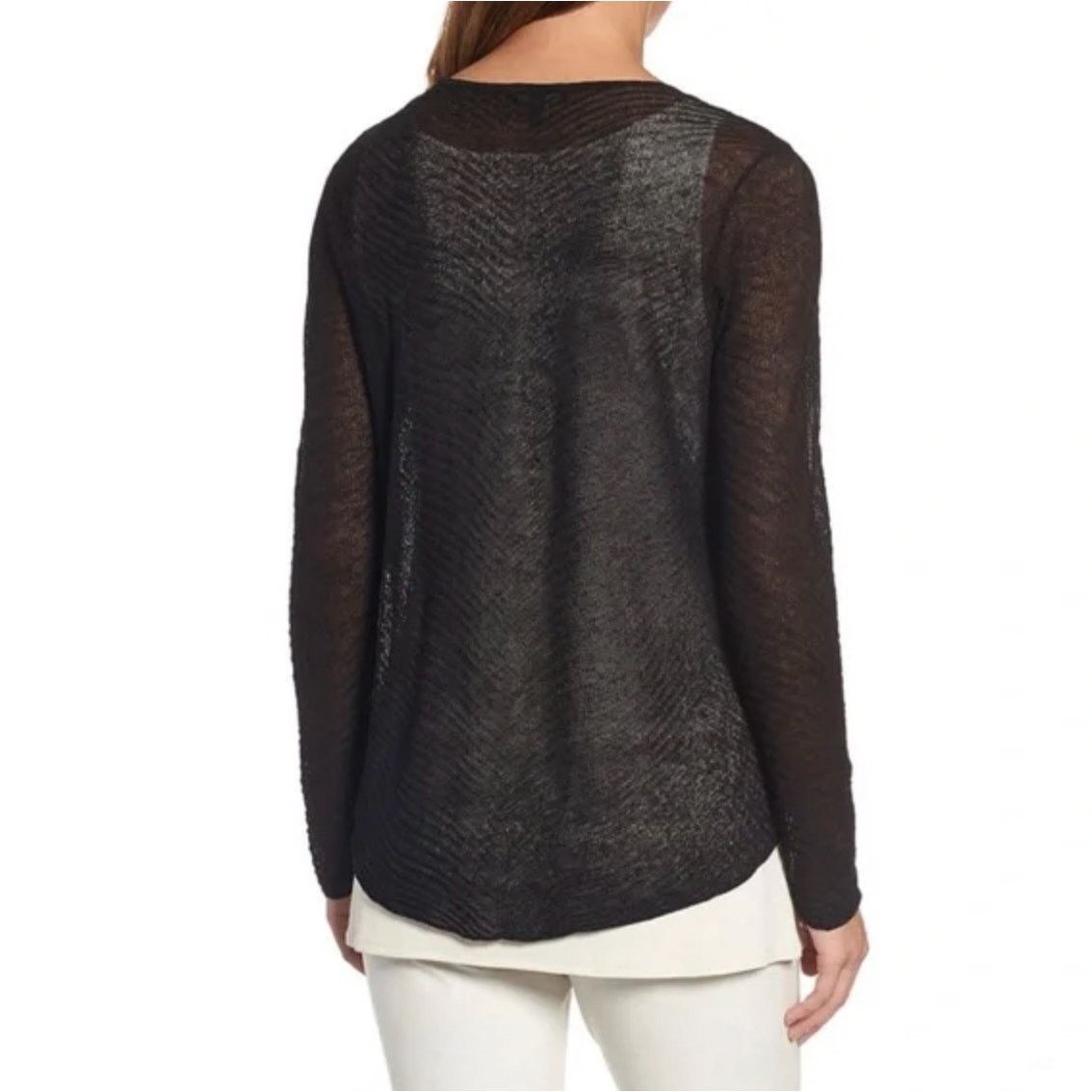 Eileen Fisher Eileen Fisher Black Hemp Sheer Knit High Low Sweater Size M / US 6-8 / IT 42-44 - 2 Thumbnail