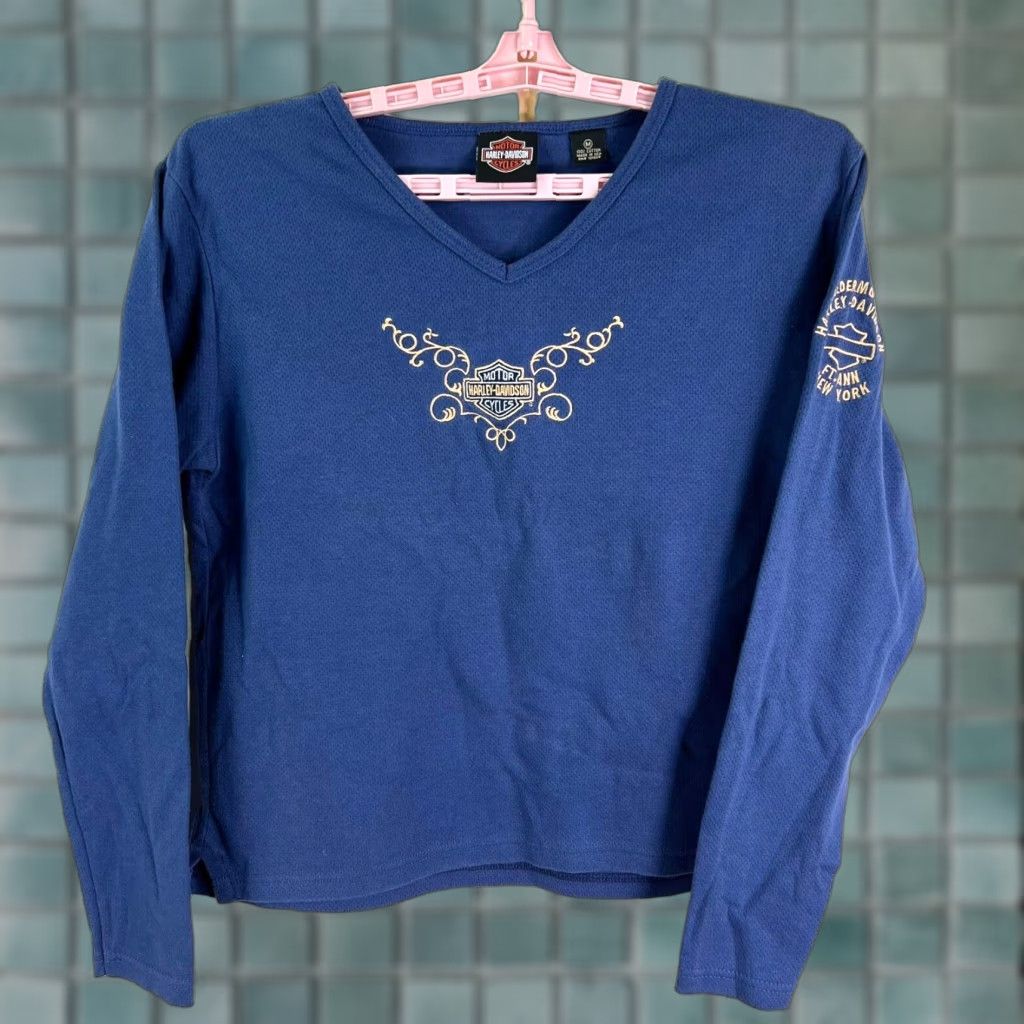 Harley Davidson Harley-Davidson Shirt Womens Long Sleeve Thermal Embroidered Angel Graphic Print Blue M Size M / US 6-8 / IT 42-44 - 1 Thumbnail