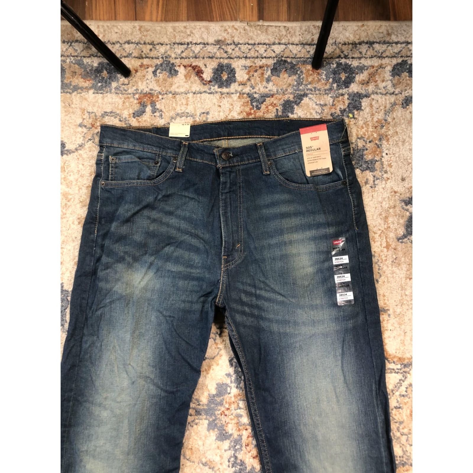 Levi's Levi's 505 Regular Jeans Mens 38x34 Blue Medium Wash Straight Leg Stretch Denim Shirt? Size US 38 / EU 54 - 2 Thumbnail