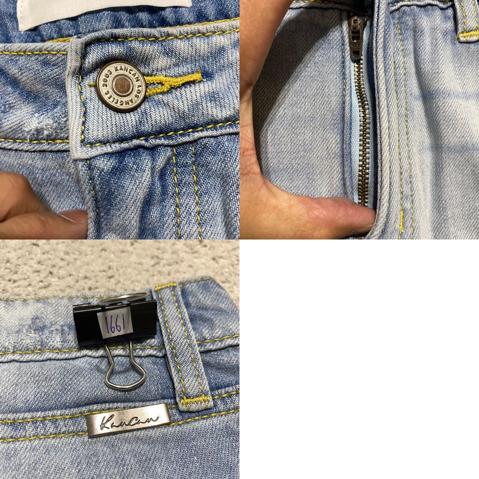 Vintage Kancan Jean Shorts Womens 13 Blue Denim Mid Rise Distressed Cut Off Inseam 3" Size 34" / US 12 / IT 48 - 8 Thumbnail